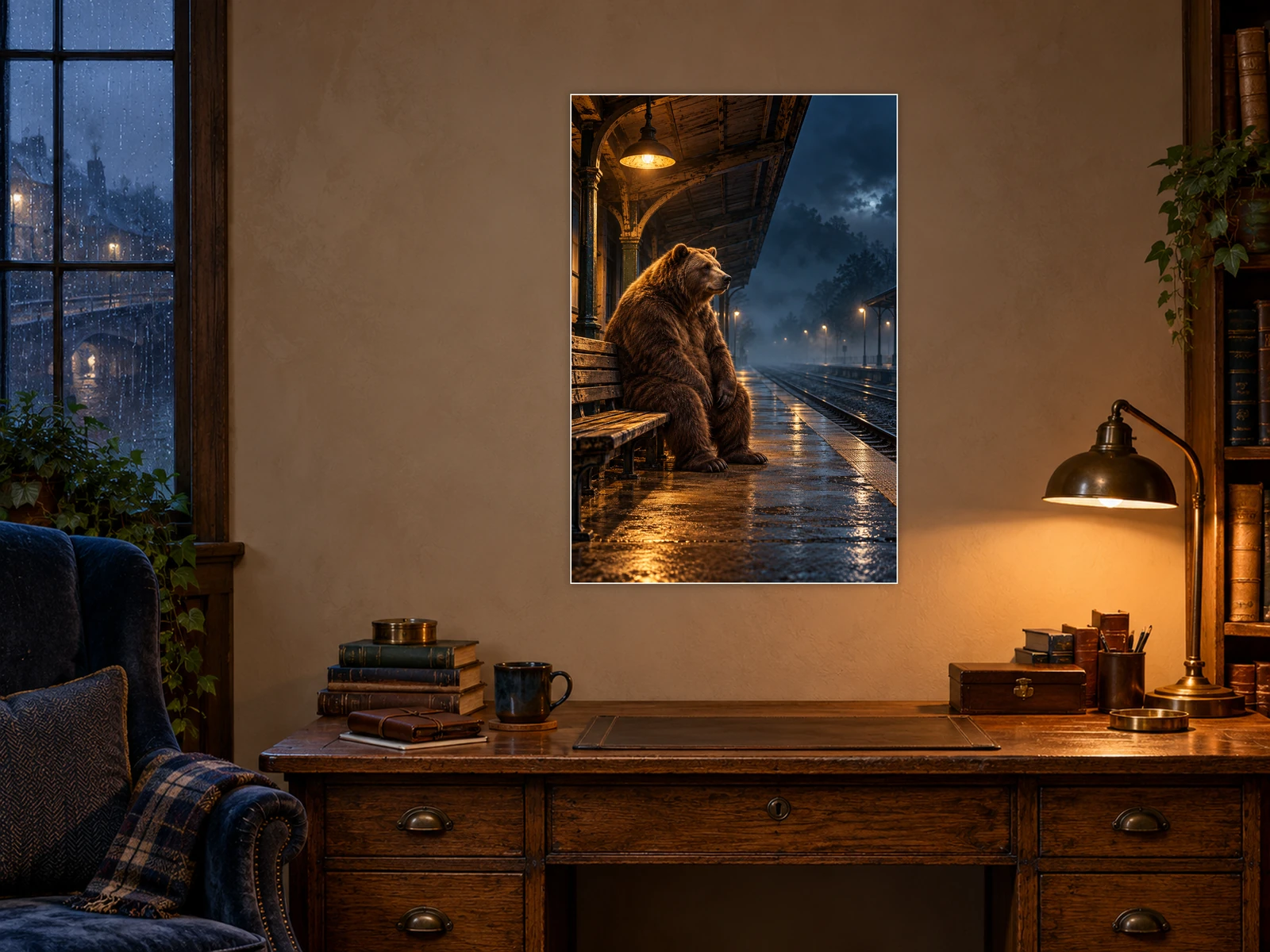 Platform Two unframed poster displayed in a study