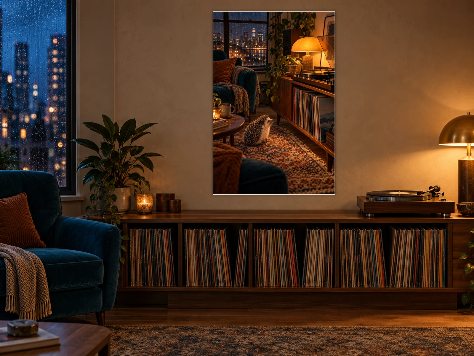 Still Spinning unframed poster displayed in a listening nook