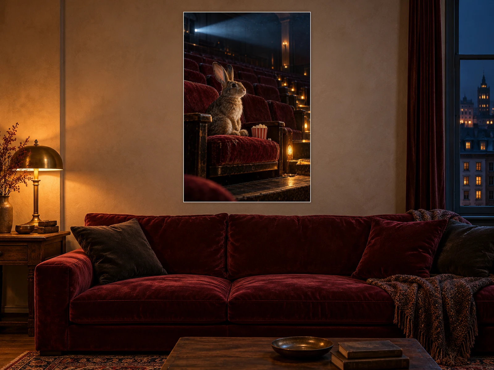 The Late Screening unframed poster displayed in a living room