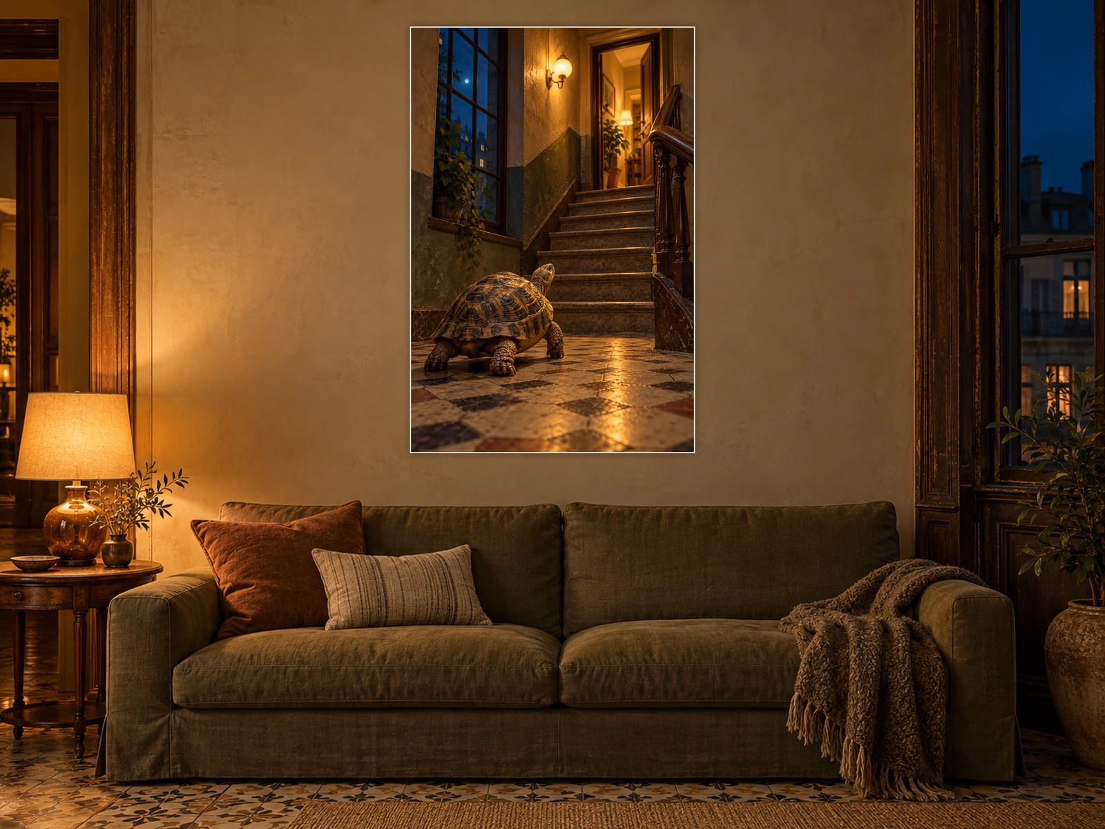 No Rush unframed poster displayed in a living room