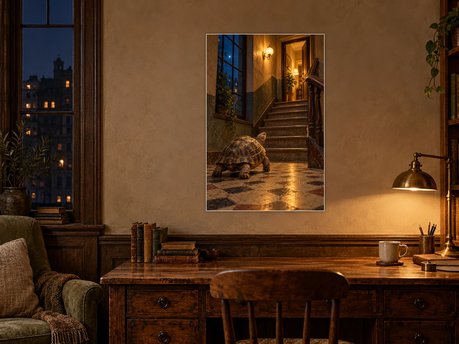 No Rush unframed poster displayed in a study