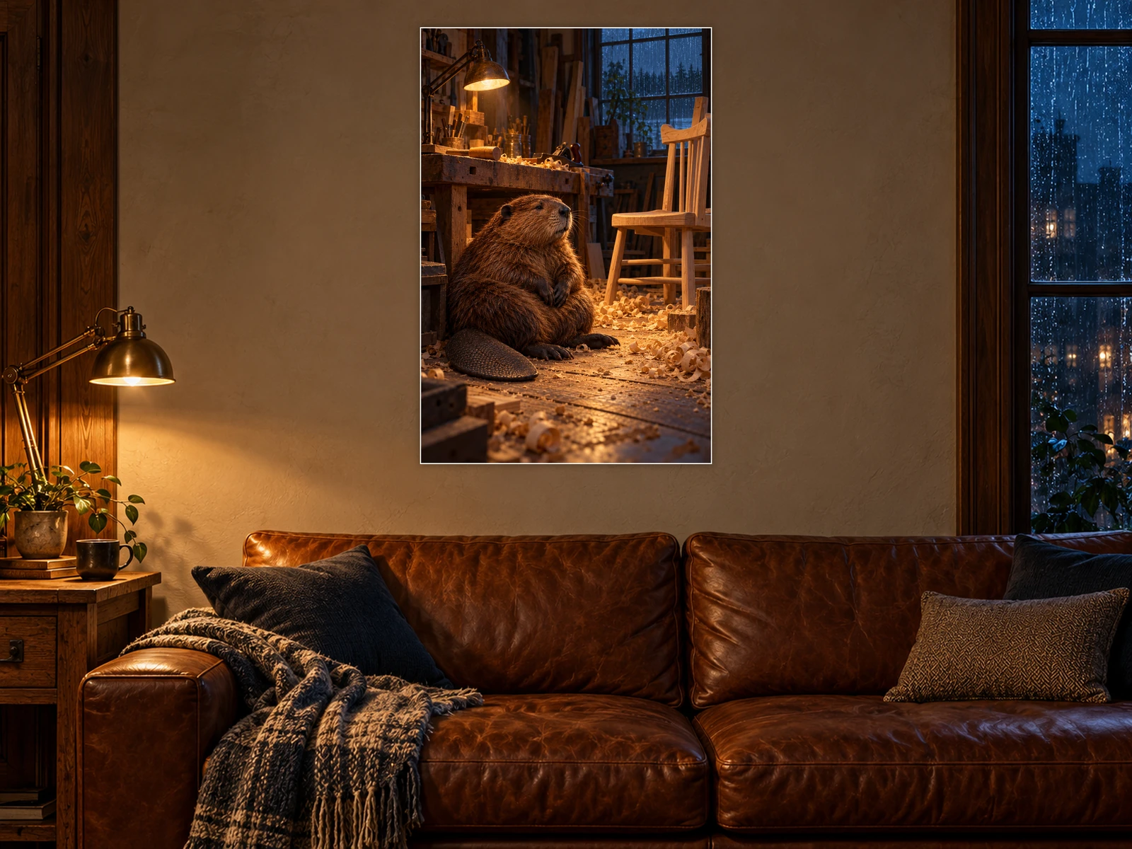 Out of Office unframed poster displayed in a living room