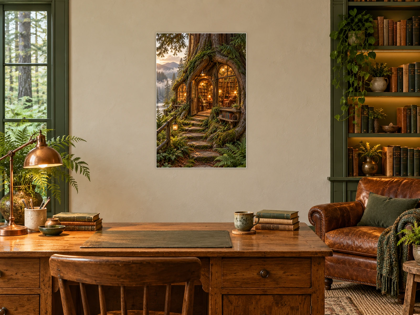The Cedar Bookshop unframed poster displayed in a study