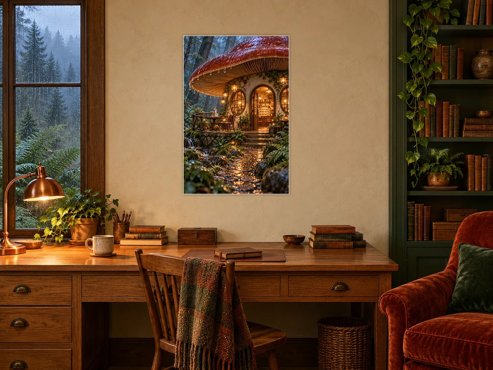Raincheck Café unframed poster displayed in a study
