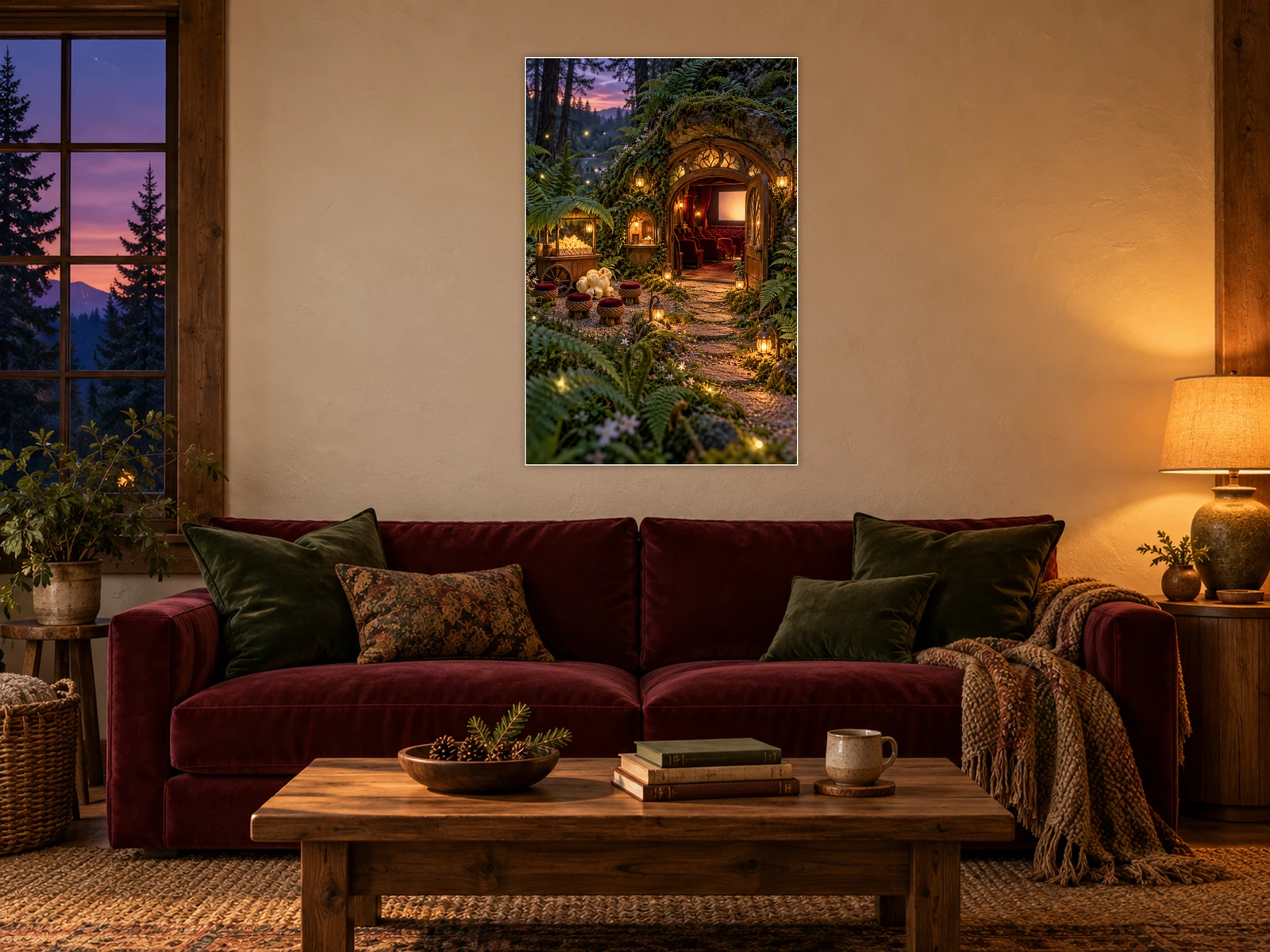 The Fernlight Picture House unframed poster displayed in a styled living room