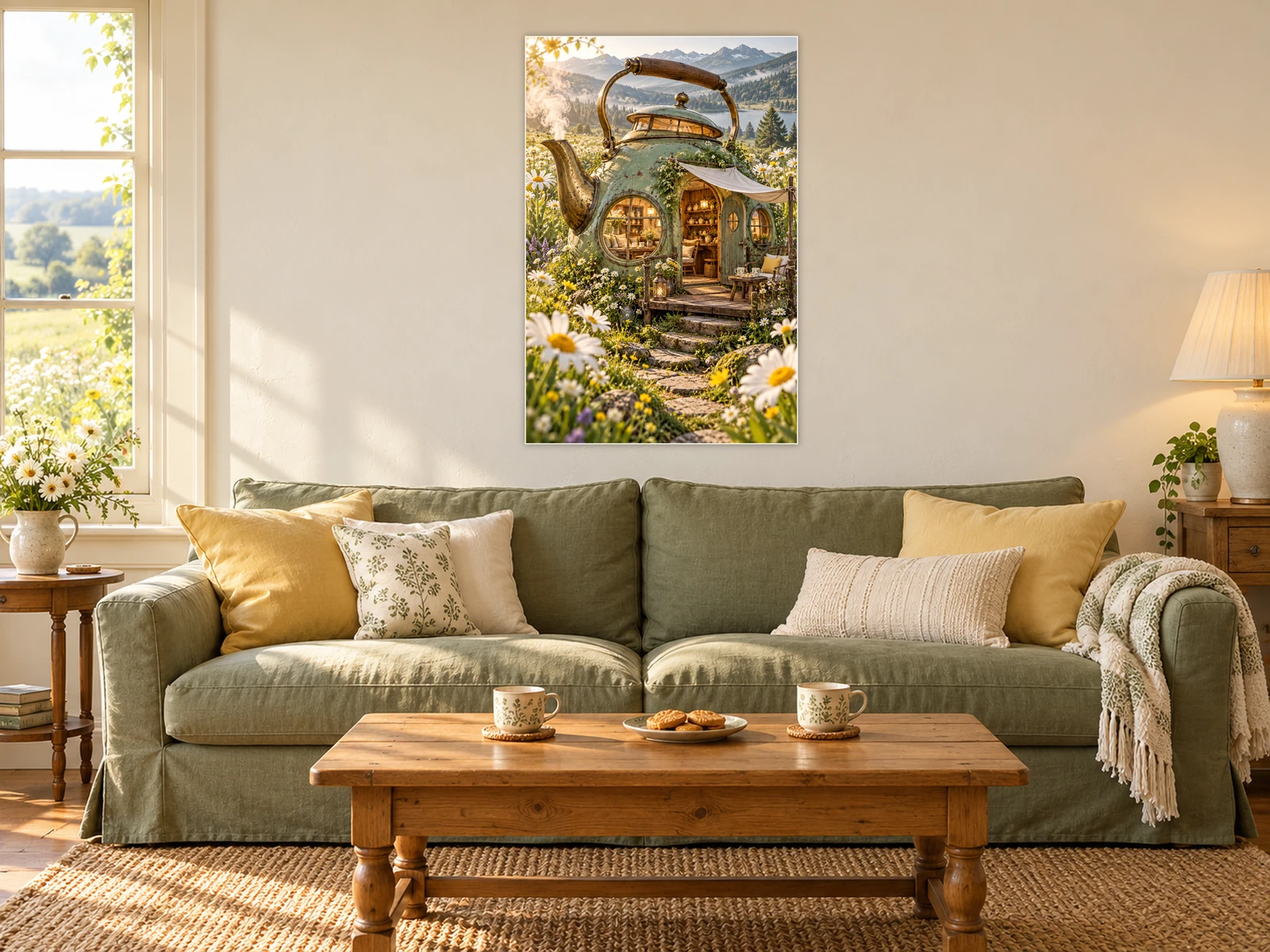 Steep & Stay unframed poster displayed in a styled living room