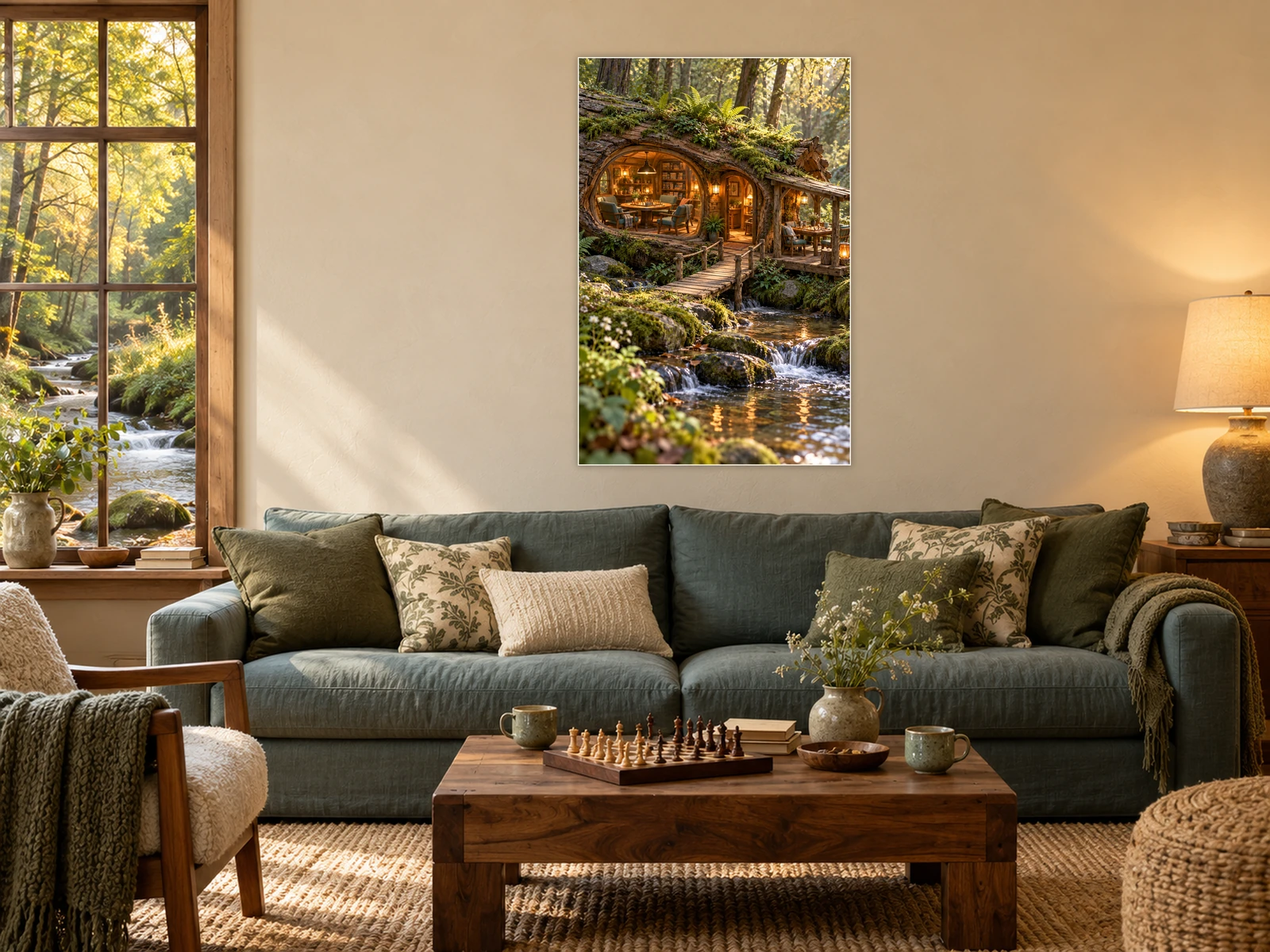 The Slow Sunday Club unframed poster displayed in a styled living room