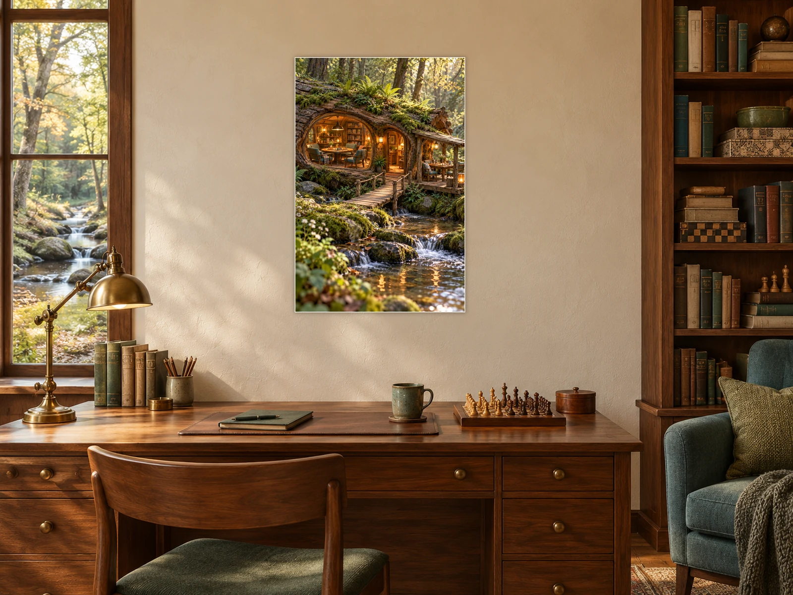 The Slow Sunday Club unframed poster displayed in a study