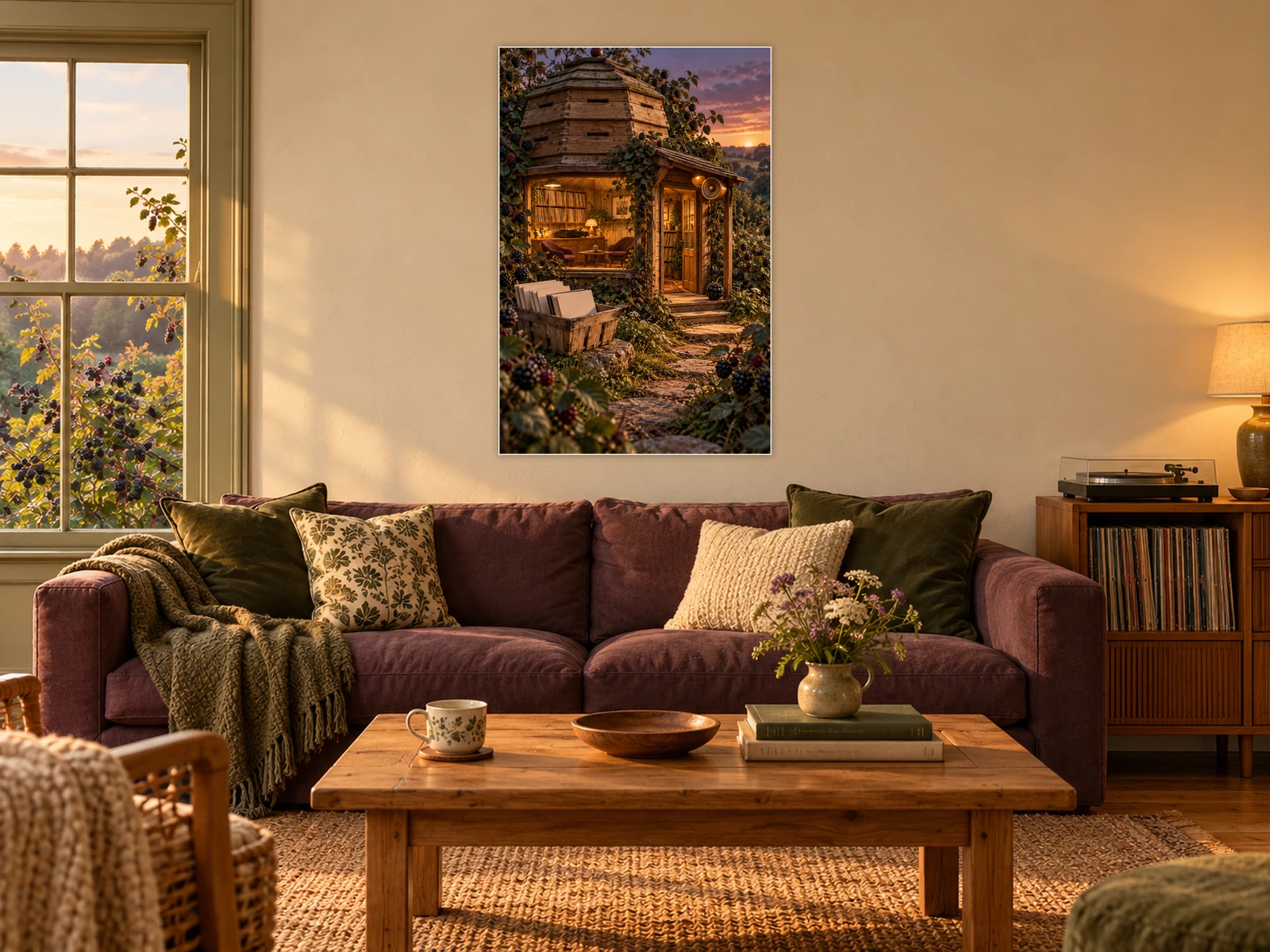 The Bramble Listening Room unframed poster displayed in a styled living room