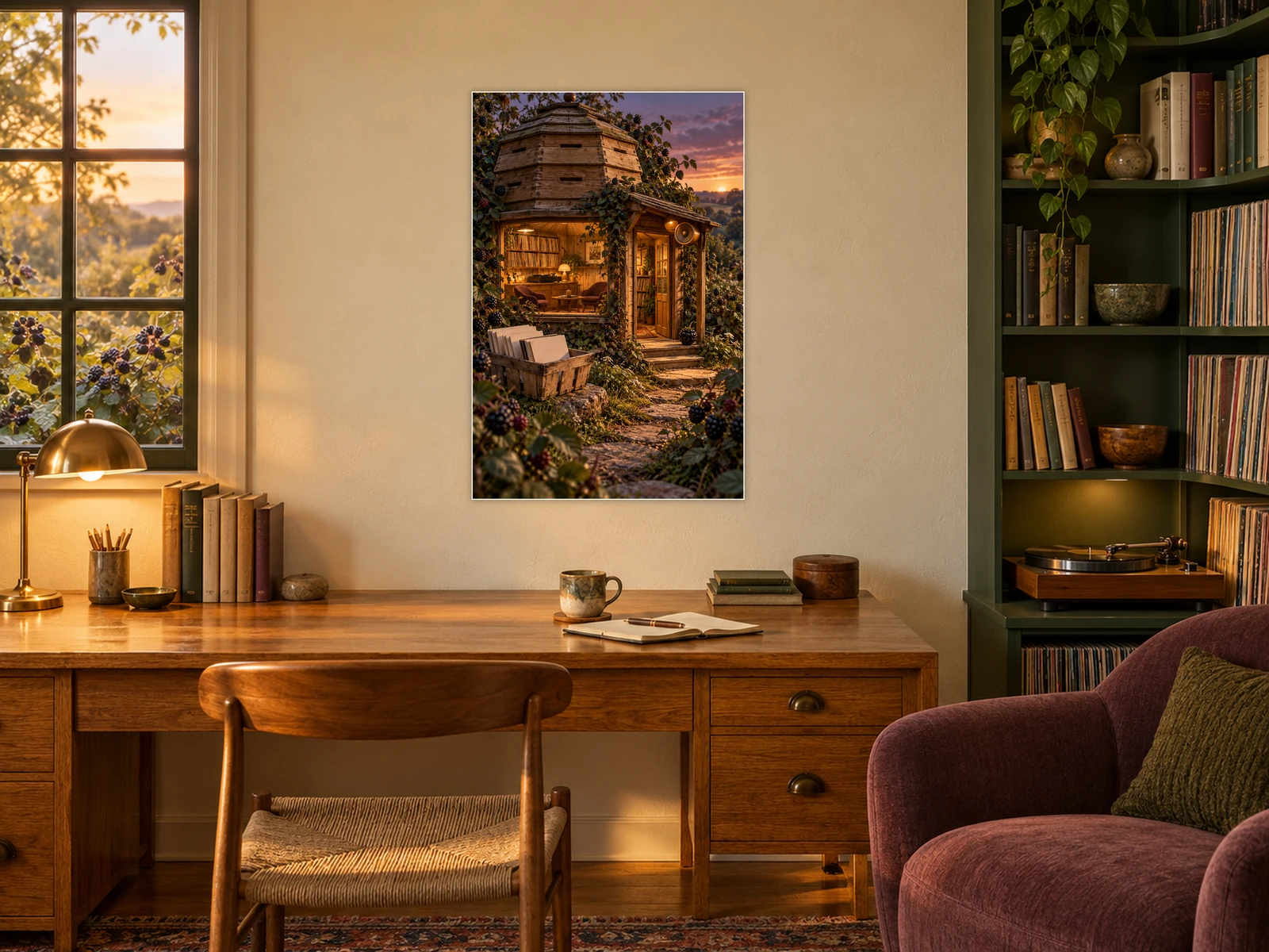 The Bramble Listening Room unframed poster displayed in a study