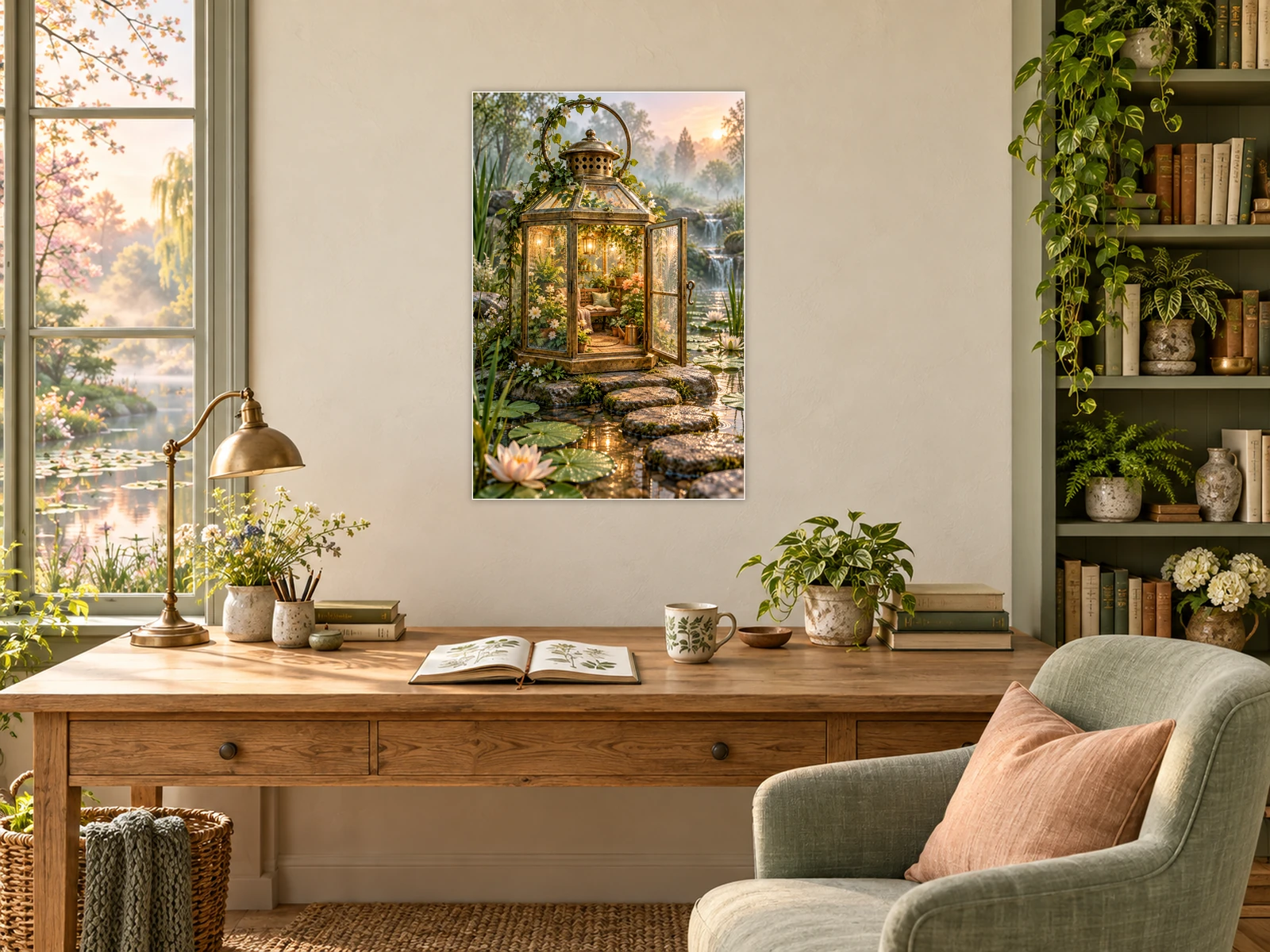 The Pocket Conservatory unframed poster displayed in a study