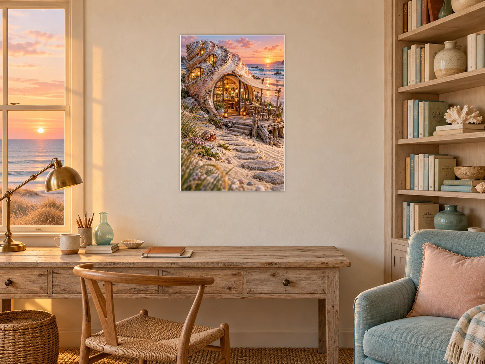 A Table by the Tide unframed poster displayed in a study