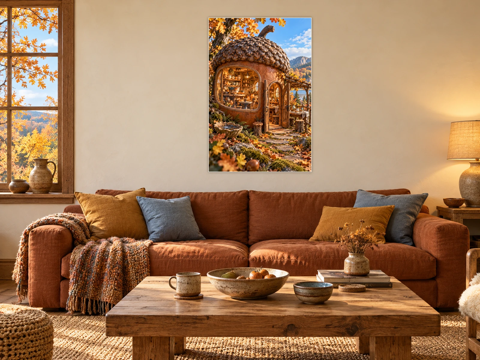 The Acorn Workshop unframed poster displayed in a living room