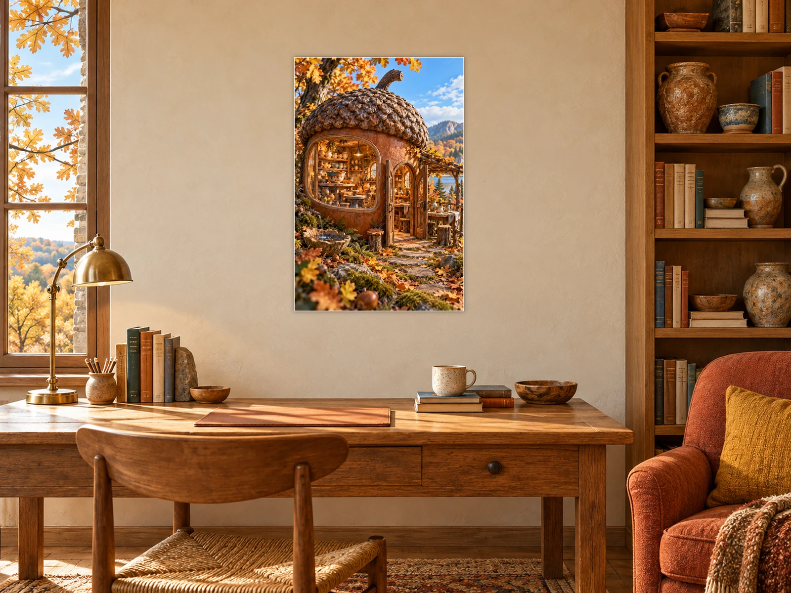 The Acorn Workshop unframed poster displayed in a study
