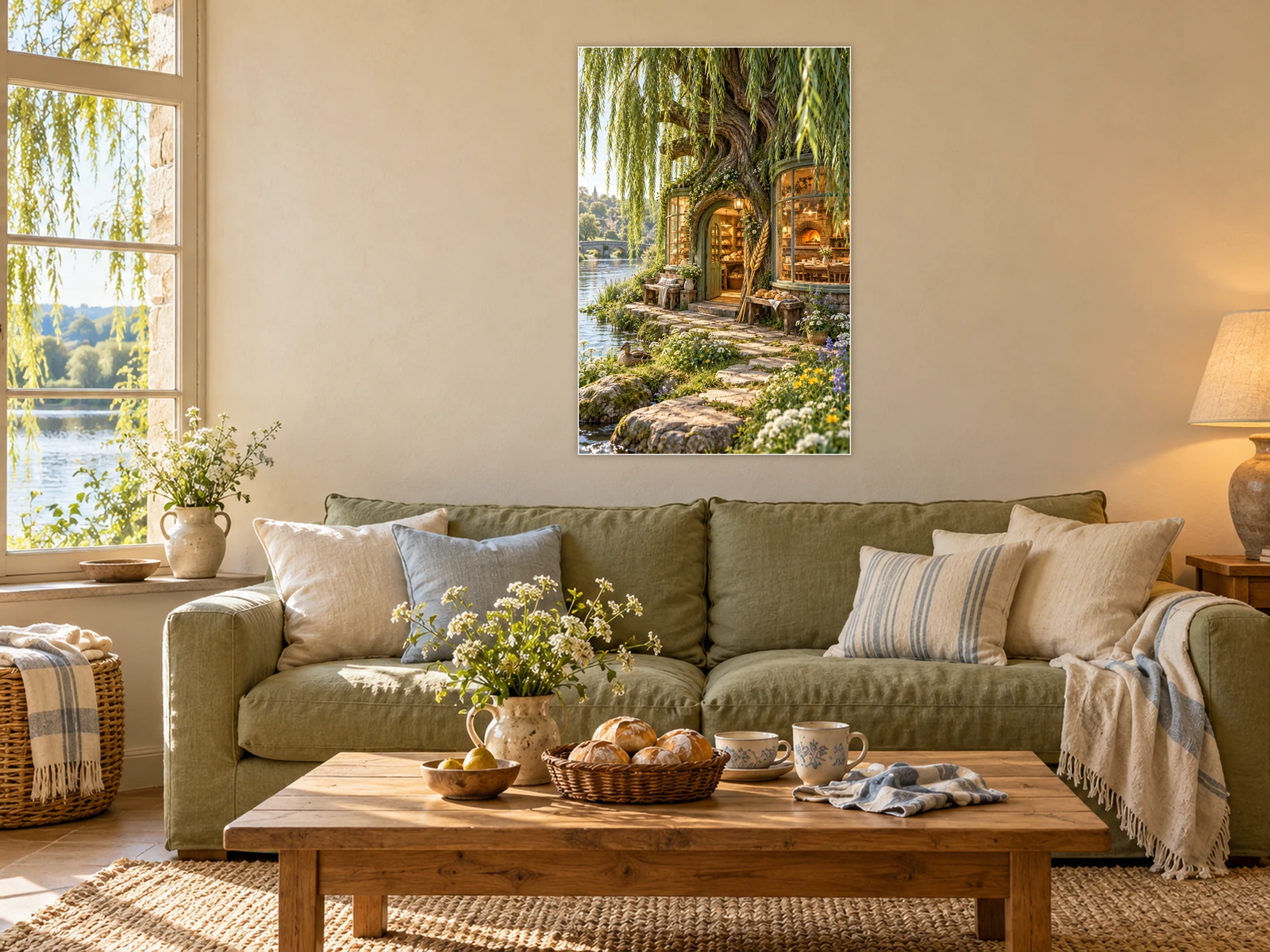 The Willow Bakehouse unframed poster displayed in a styled living room