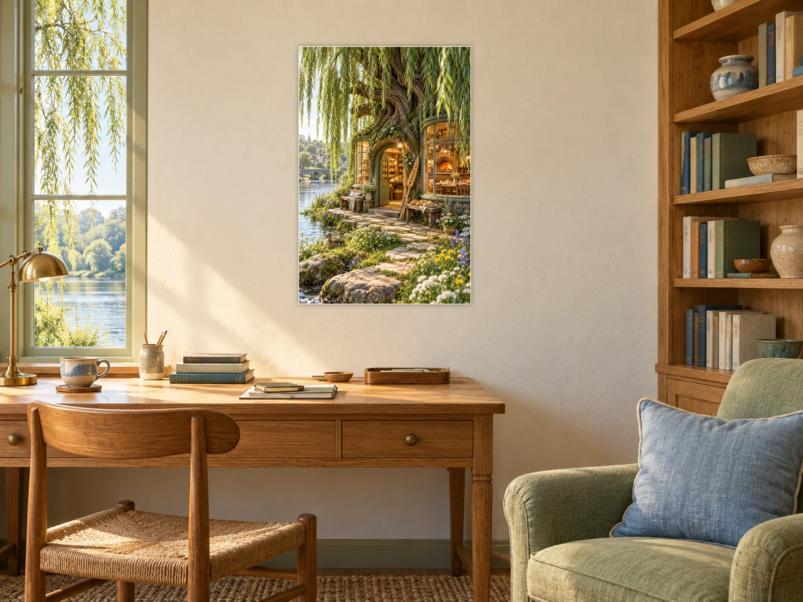 The Willow Bakehouse unframed poster displayed in a study
