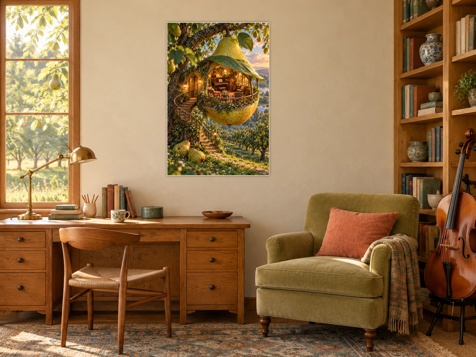 The Pear Tree Pavilion unframed poster displayed in a study