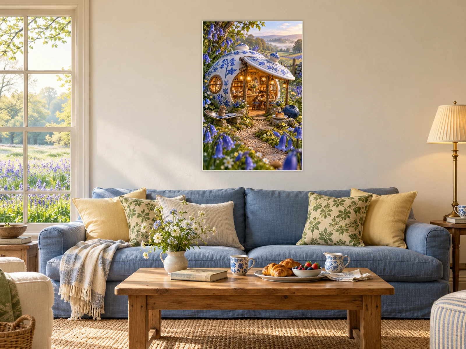 The Bluebell Breakfast Club unframed poster displayed in a styled living room