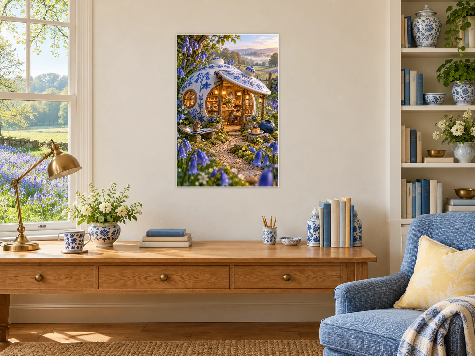 The Bluebell Breakfast Club unframed poster displayed in a study