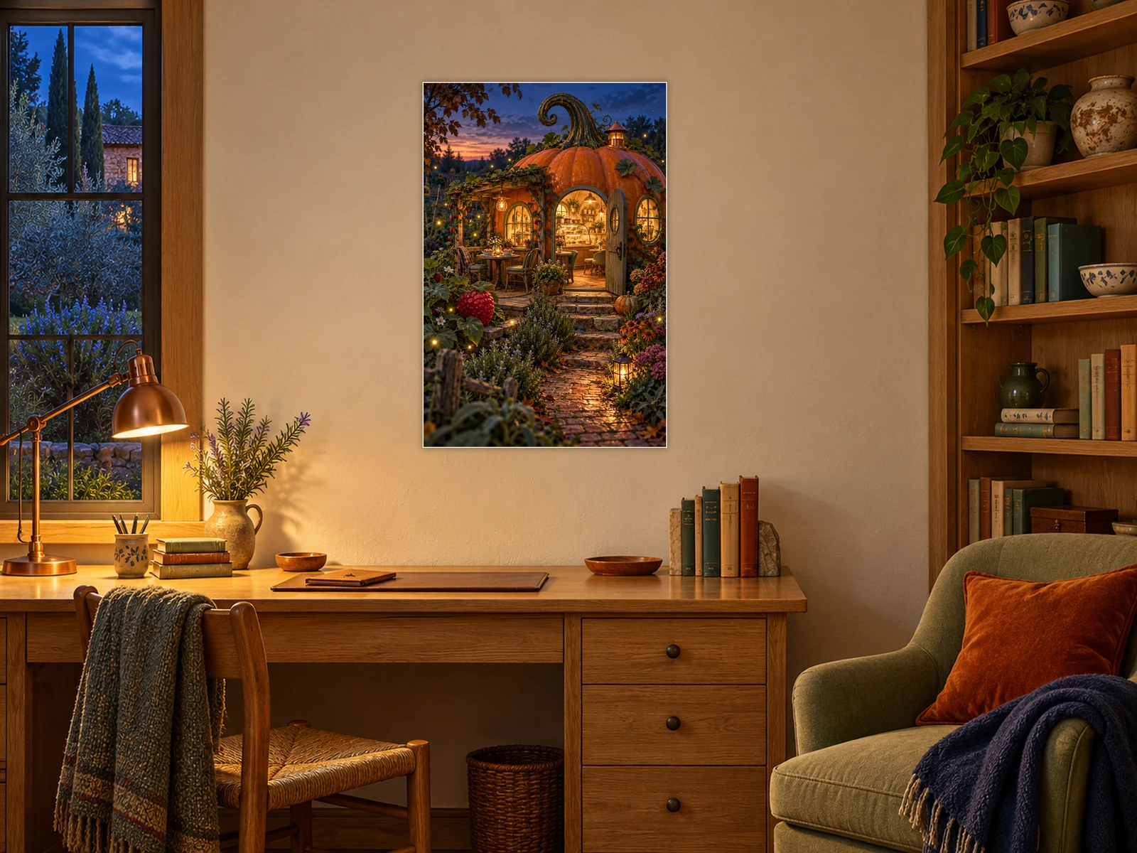 The Firefly Dessert Parlour unframed poster displayed in a study