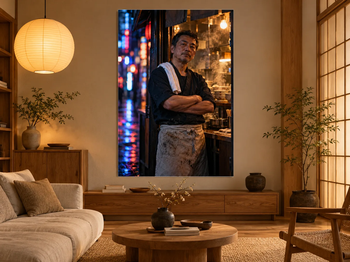 tokyo-ramen-chef unframed art displayed in a living room