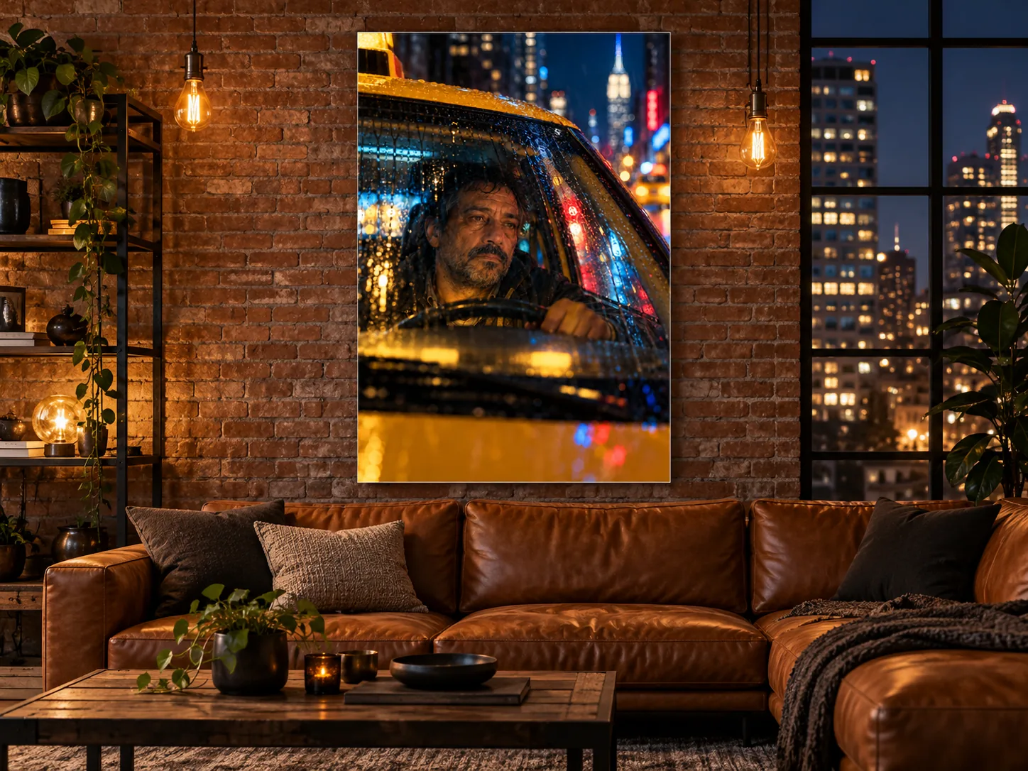 nyc-taxi-driver unframed art displayed in a living room