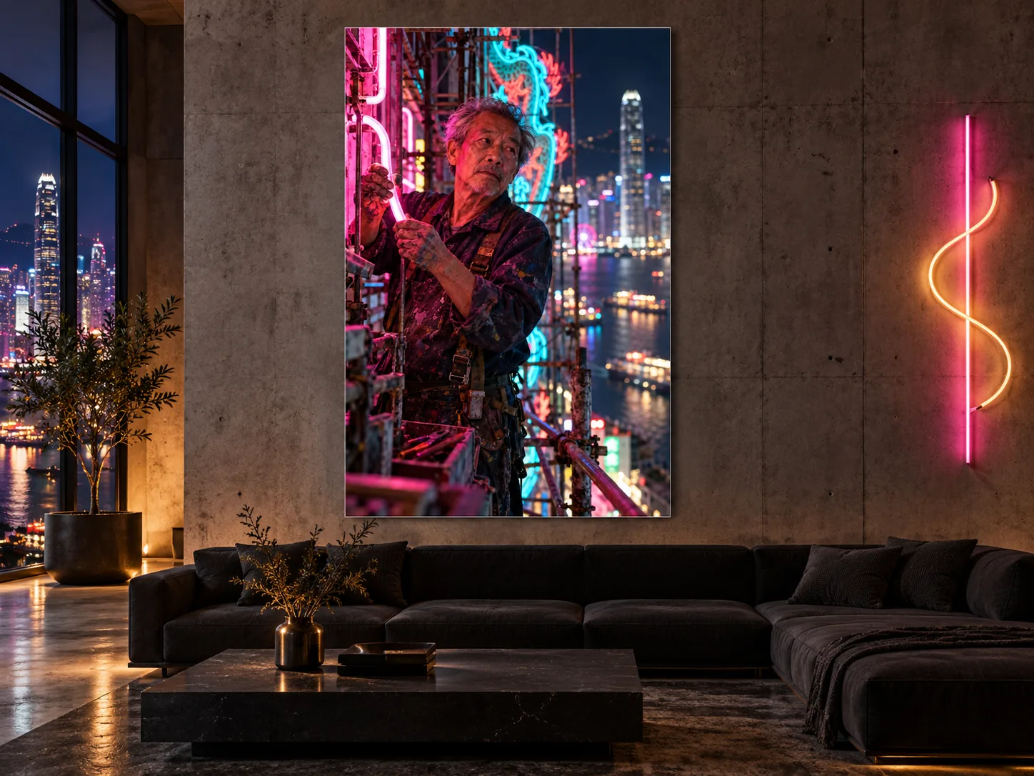 neon-sign-maker unframed art displayed in a living room