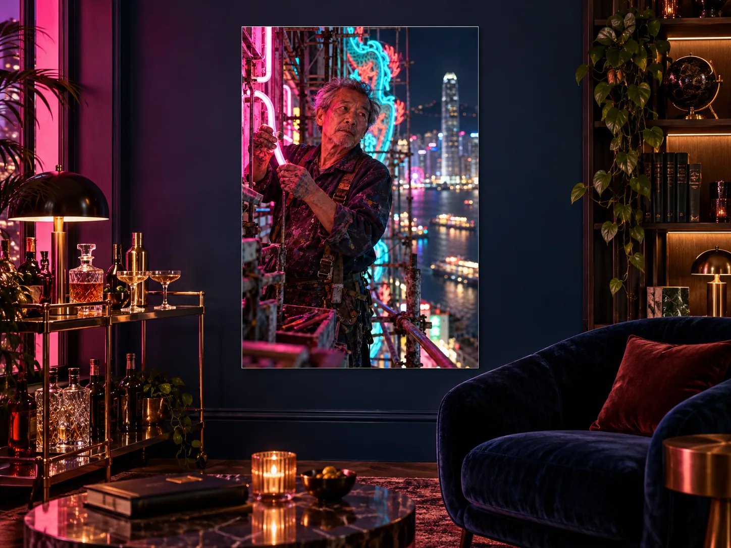 neon-sign-maker unframed poster displayed in a second room