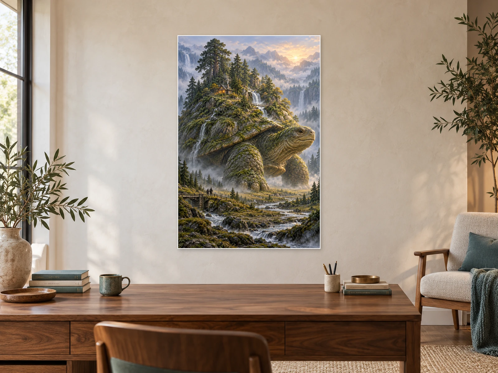 The Wandering Woodland unframed poster displayed in a study