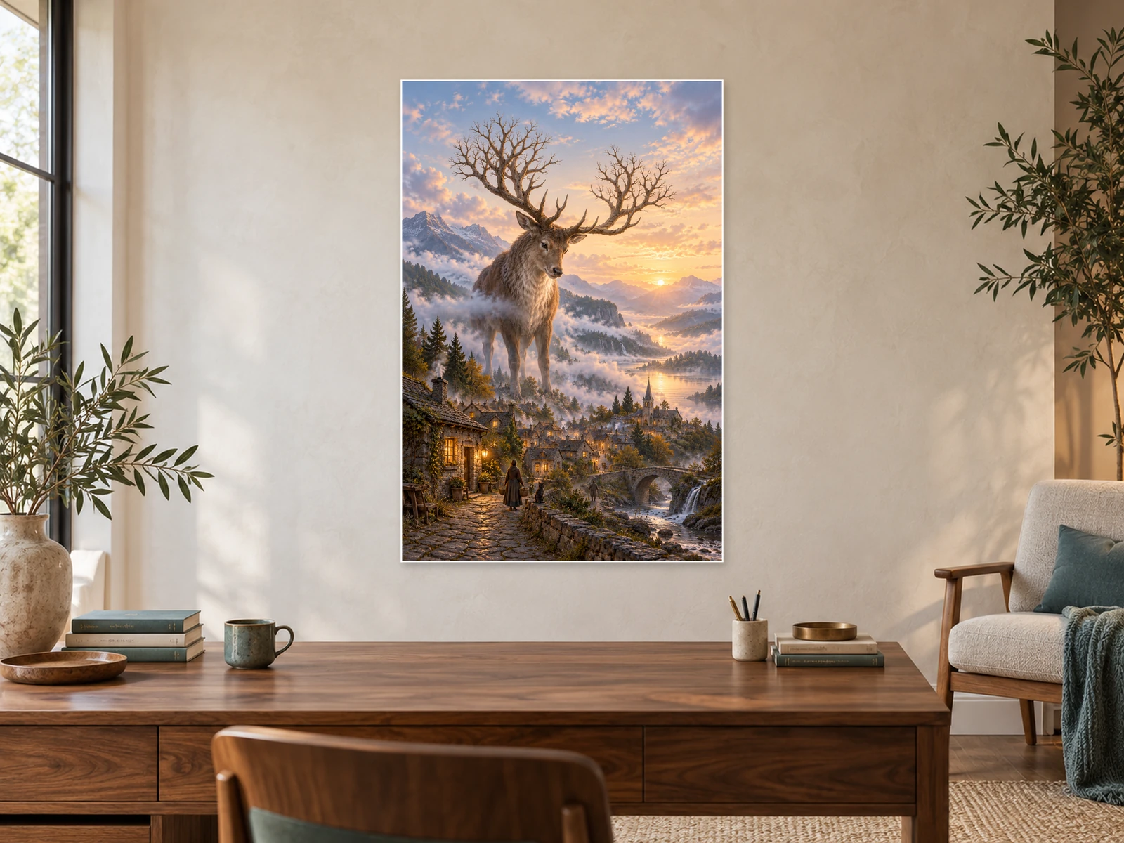 The Village Guardian unframed poster displayed in a study