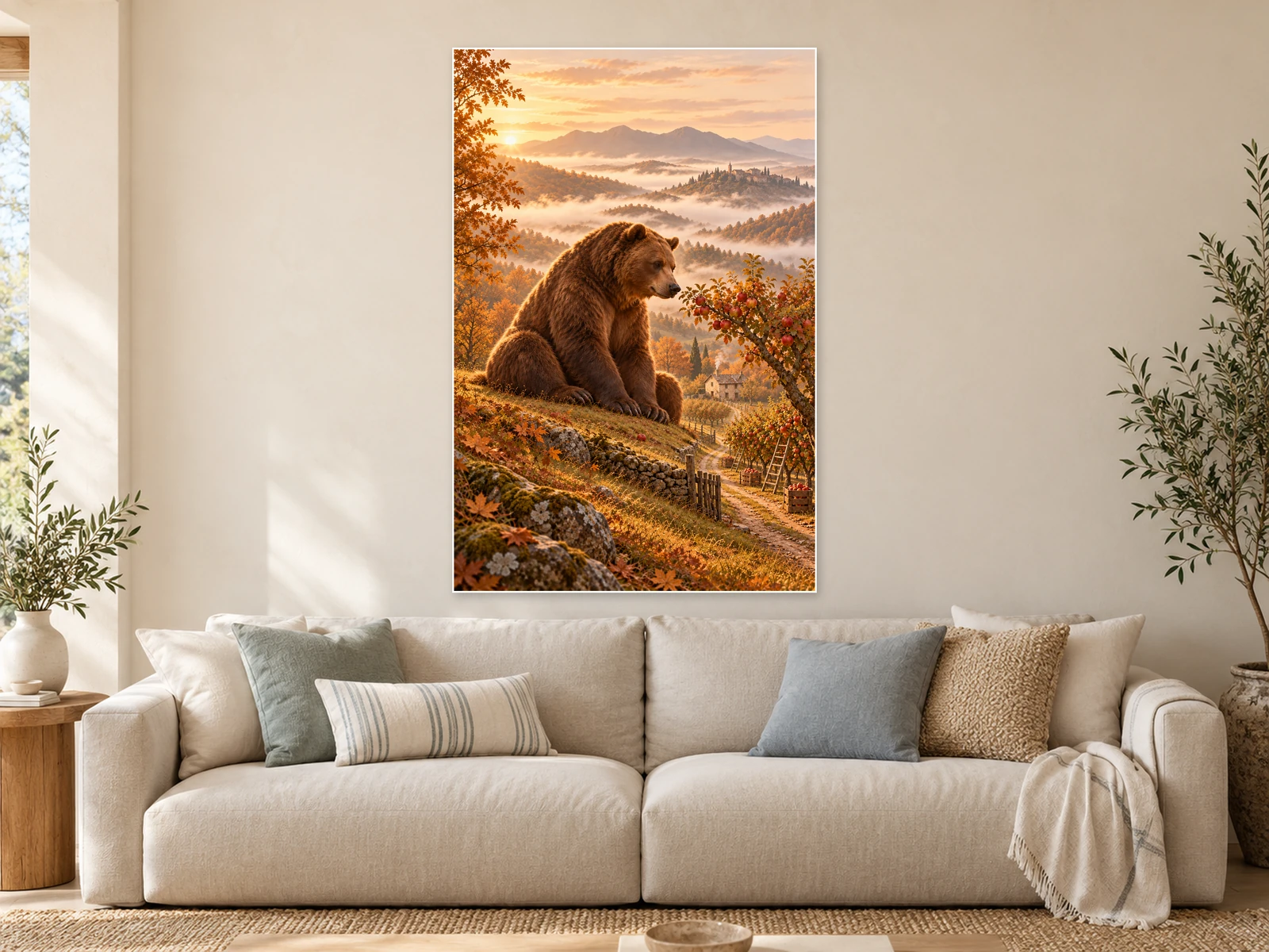 The Orchard Bear unframed poster displayed in a living room