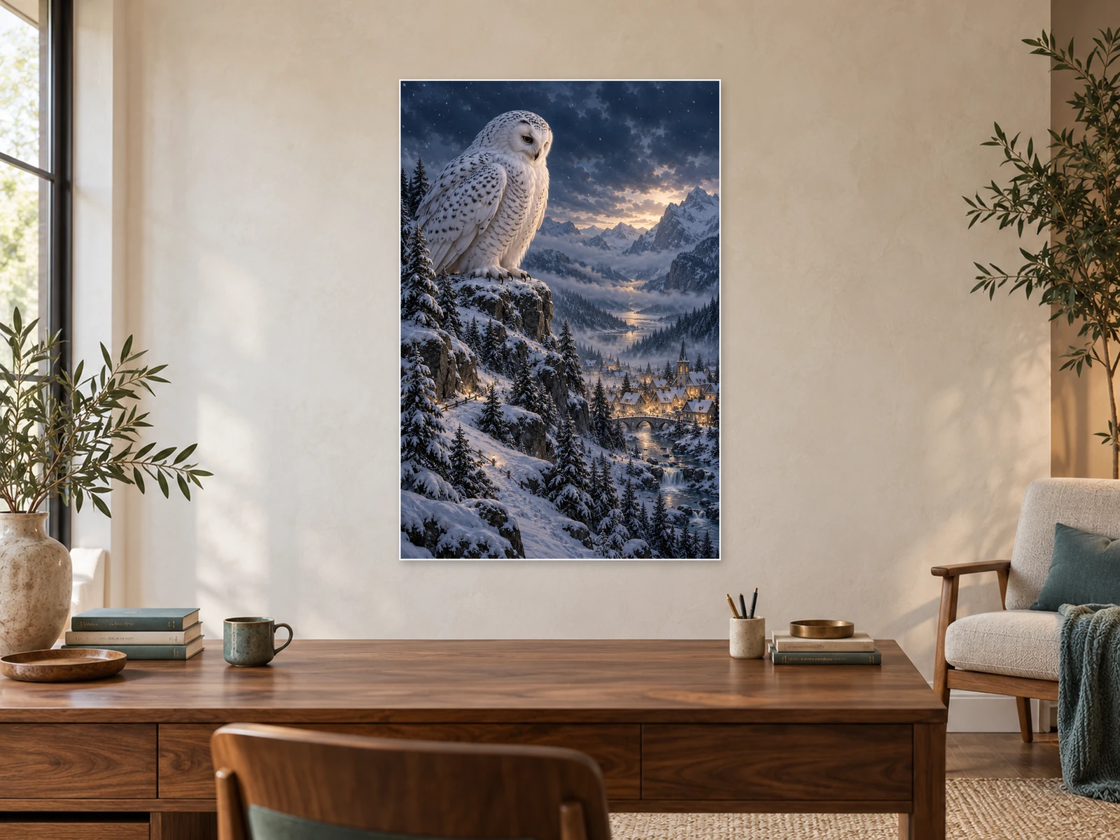 The Winter Listener unframed poster displayed in a study