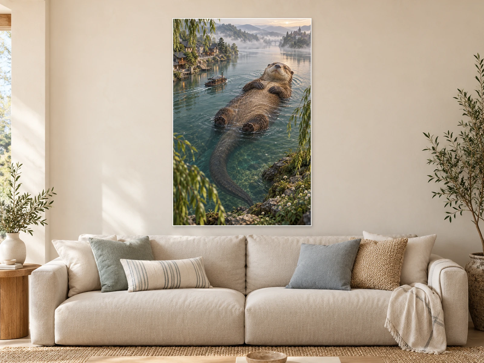 The River’s Long Dream unframed poster displayed in a styled living room