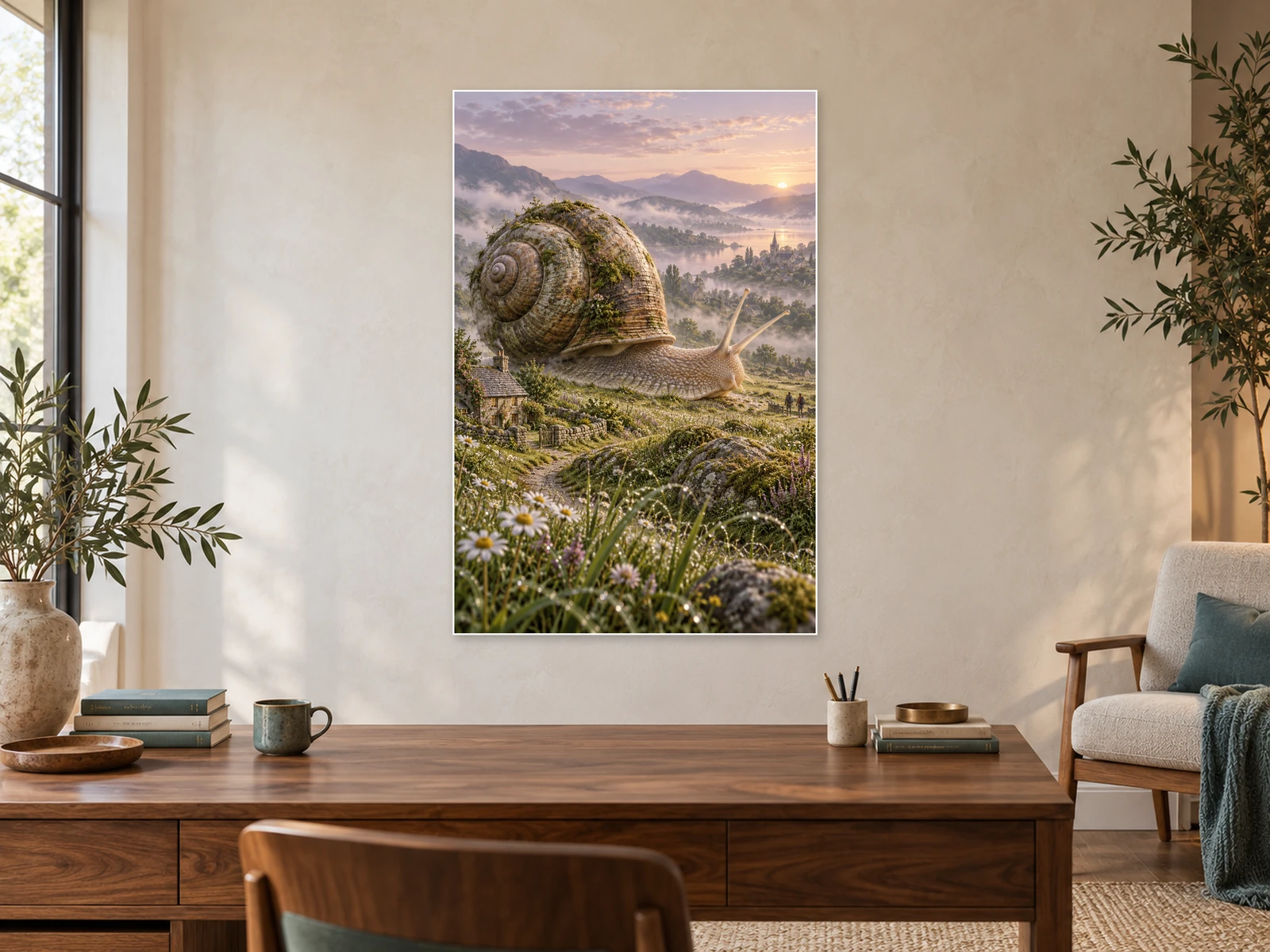The Meadow’s Slow Visitor unframed poster displayed in a study