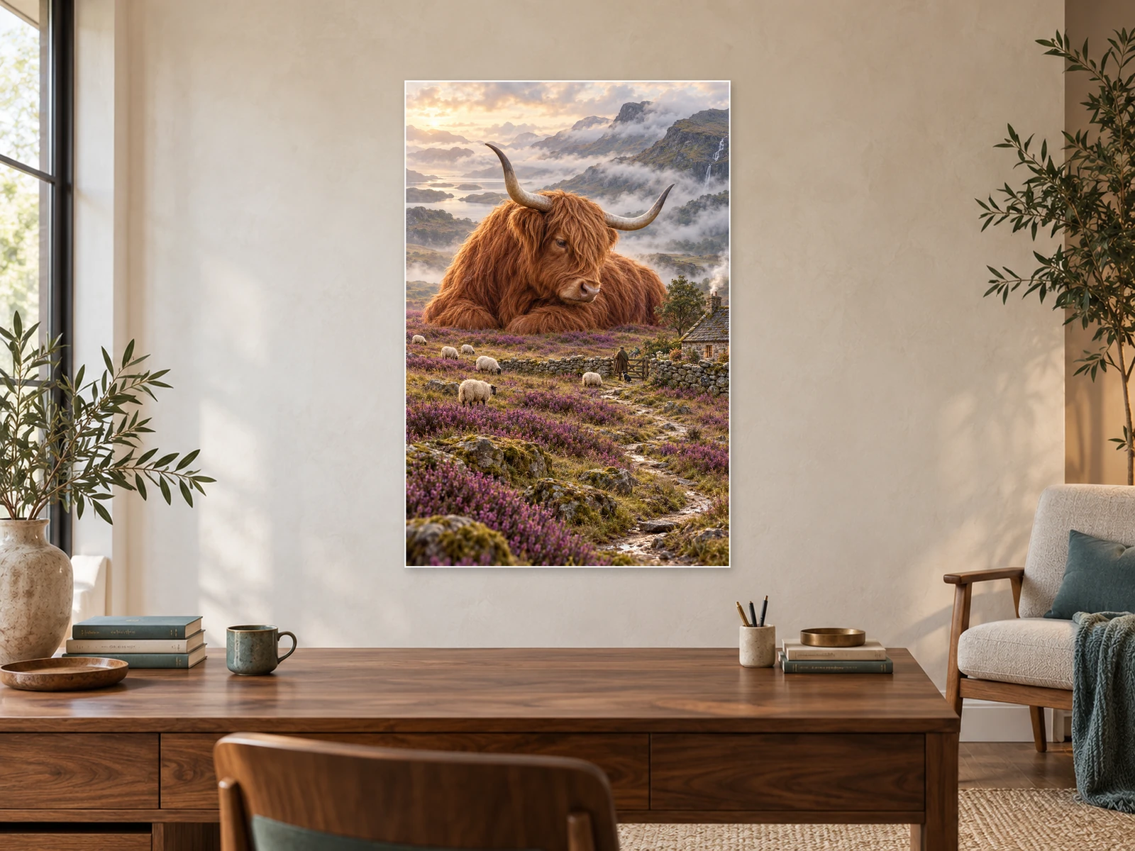 The Highland Stillness unframed poster displayed in a study