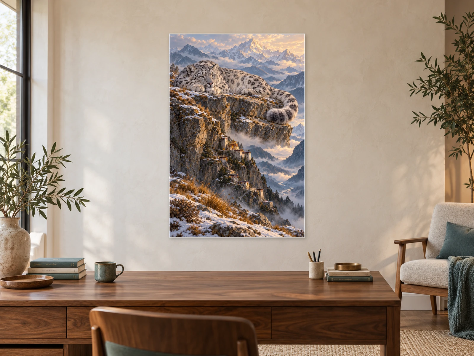 The Mountain’s Sleeping Cat unframed poster displayed in a study