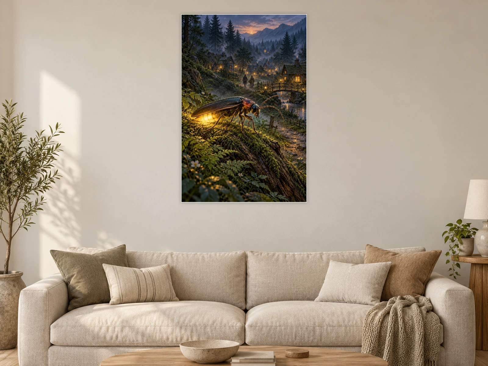 The Lantern in the Clearing unframed poster displayed in a living room