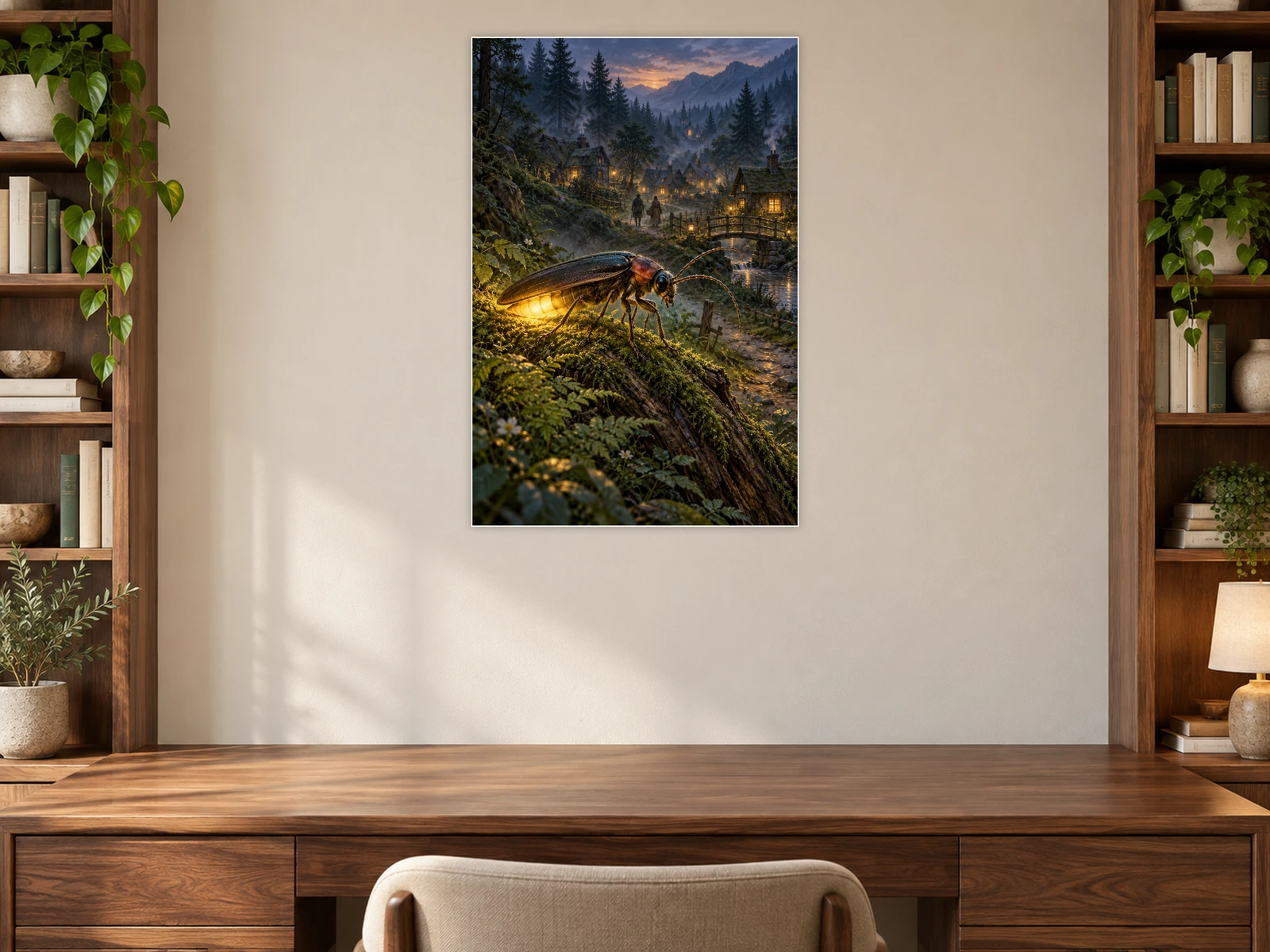 The Lantern in the Clearing unframed poster displayed in a study