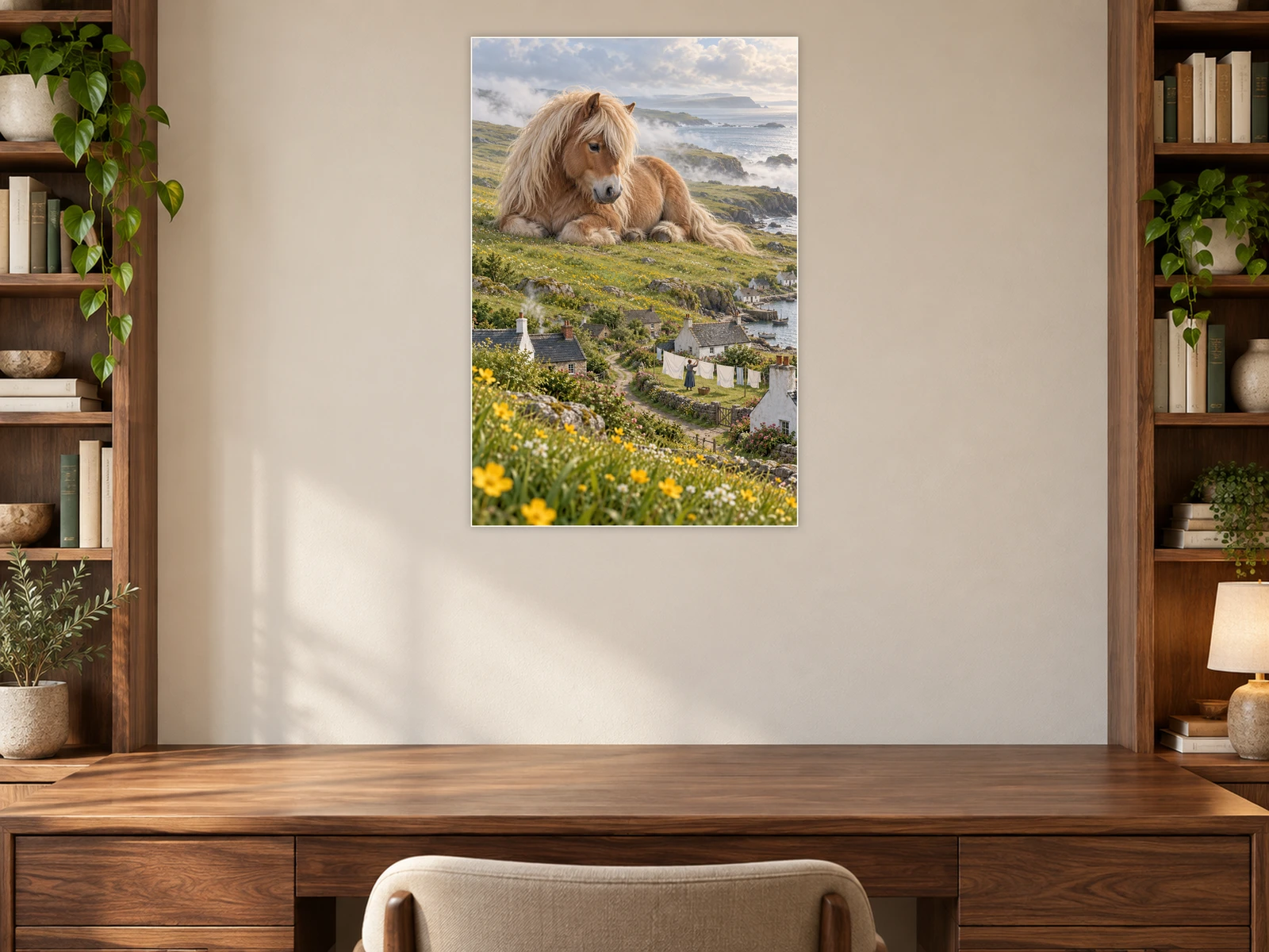 The Pony beyond the Laundry Lines unframed poster displayed in a study