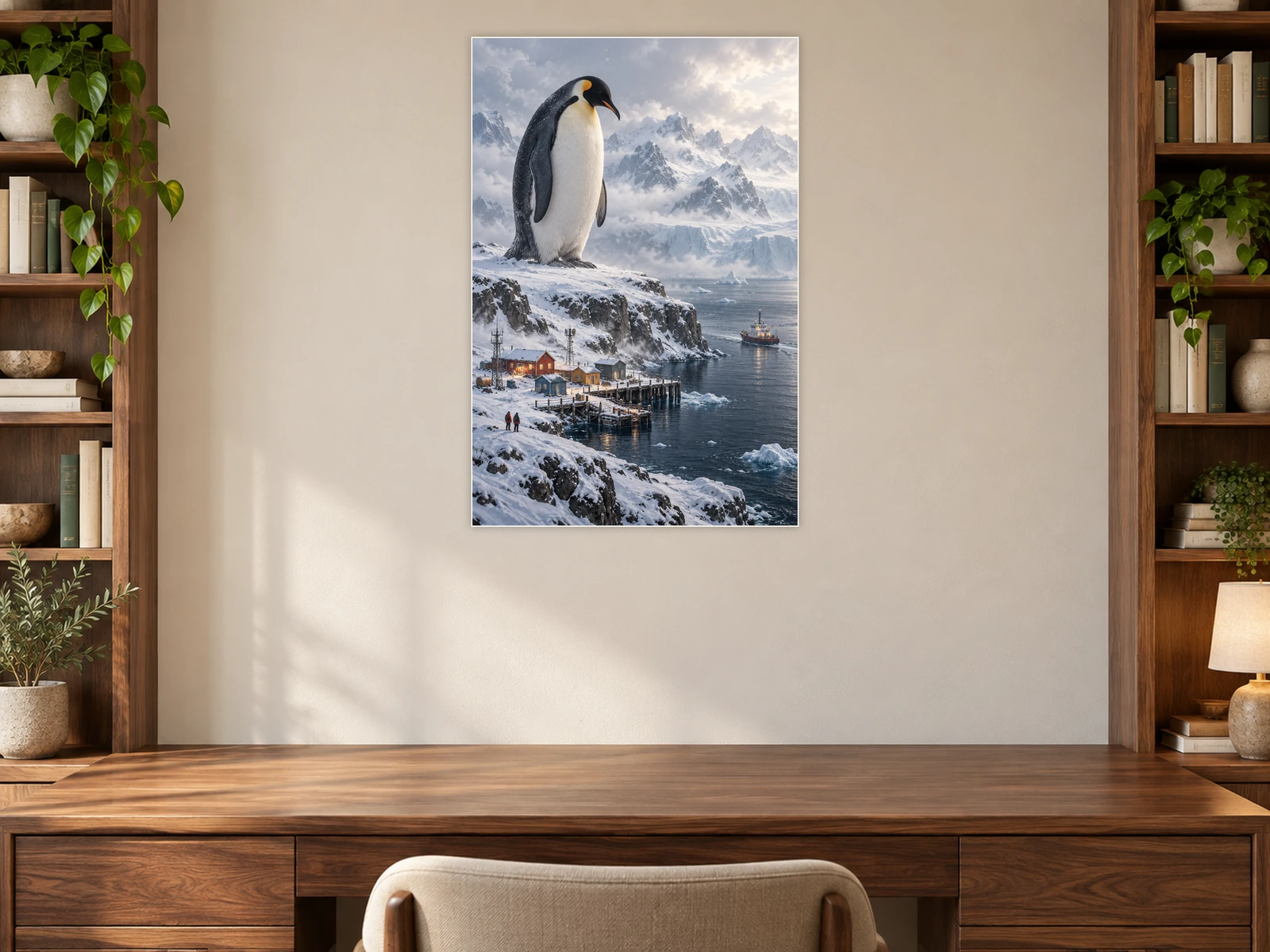 The Penguin’s Harbour Watch unframed poster displayed in a study