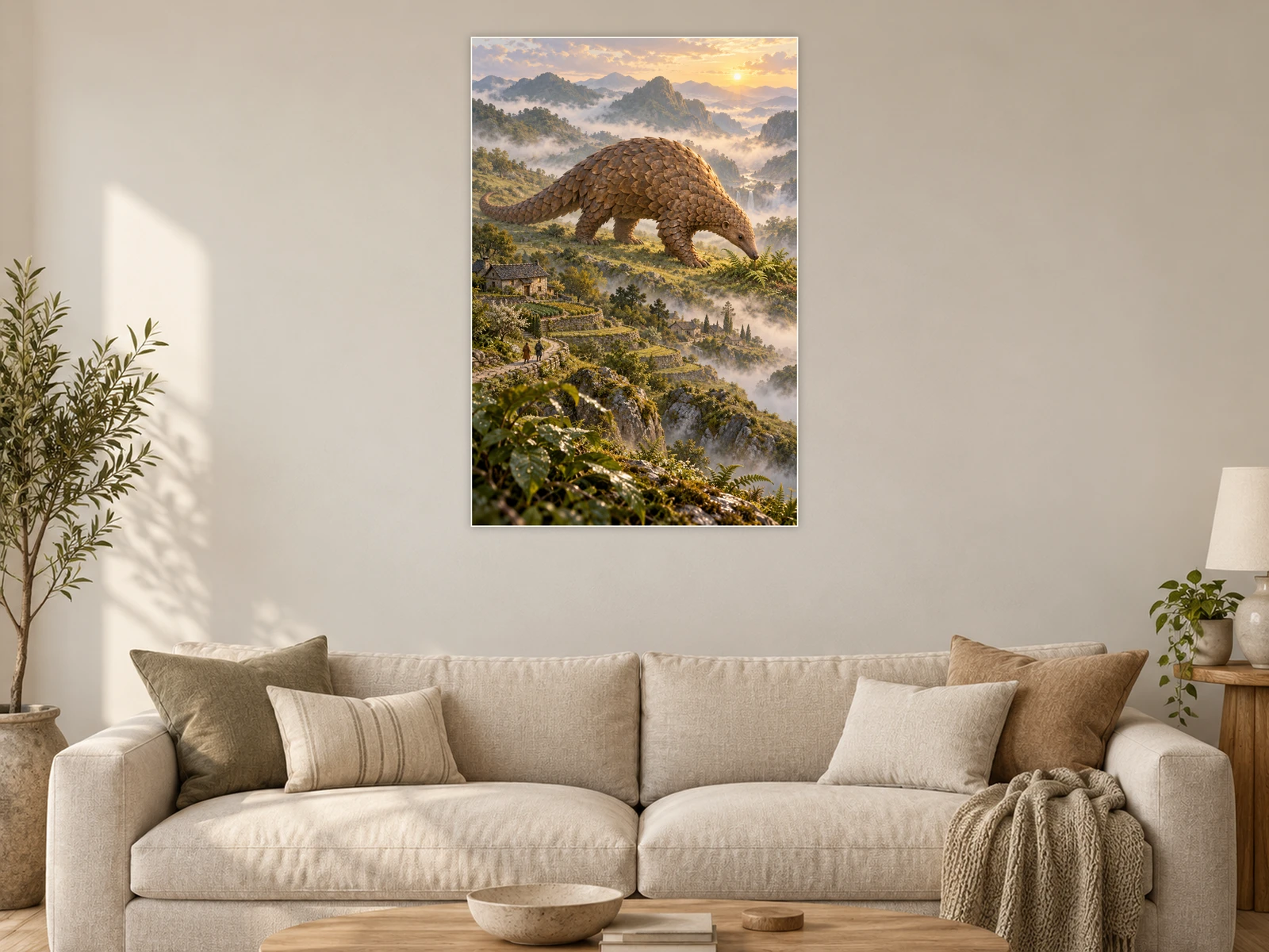 The Pangolin’s Winding Road unframed poster displayed in a living room
