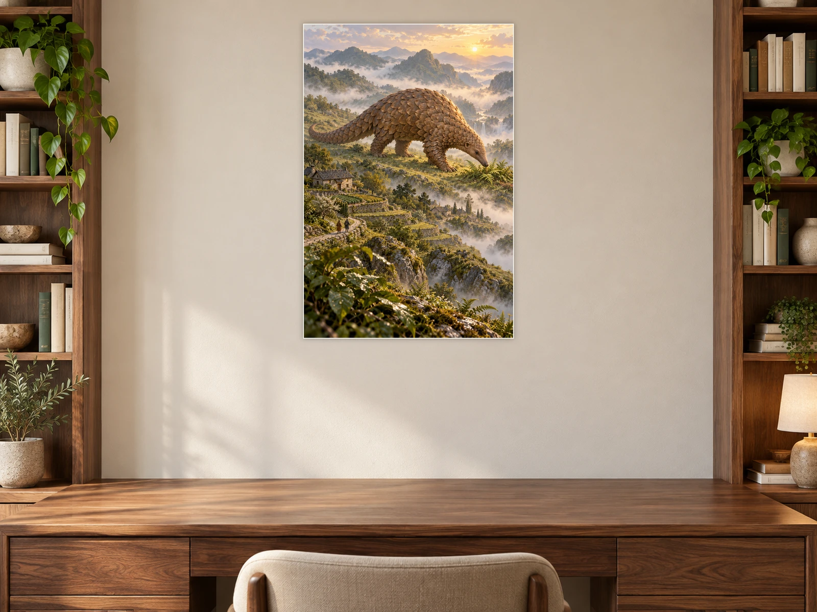The Pangolin’s Winding Road unframed poster displayed in a study