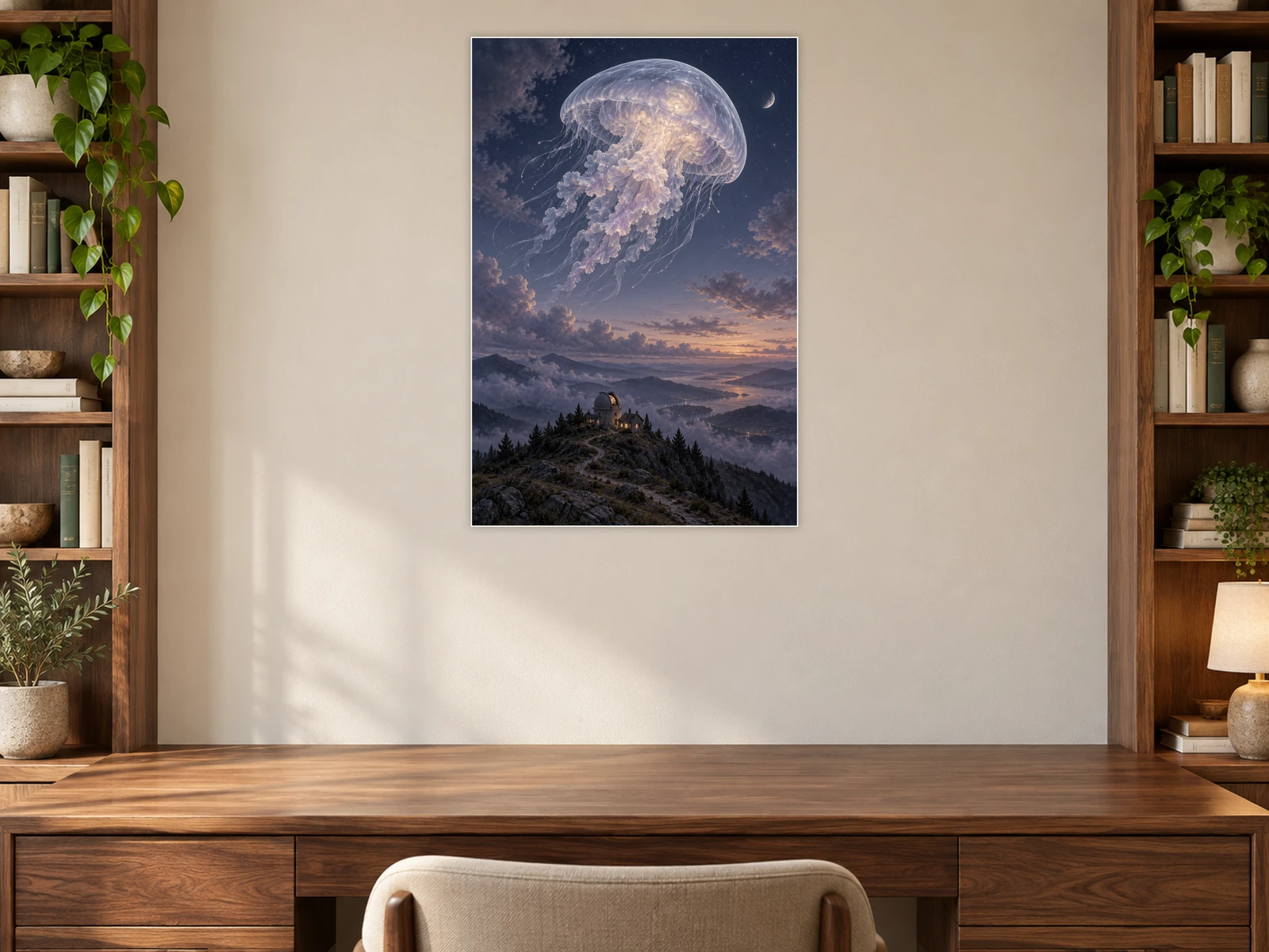 The Jellyfish over the Observatory unframed poster displayed in a study