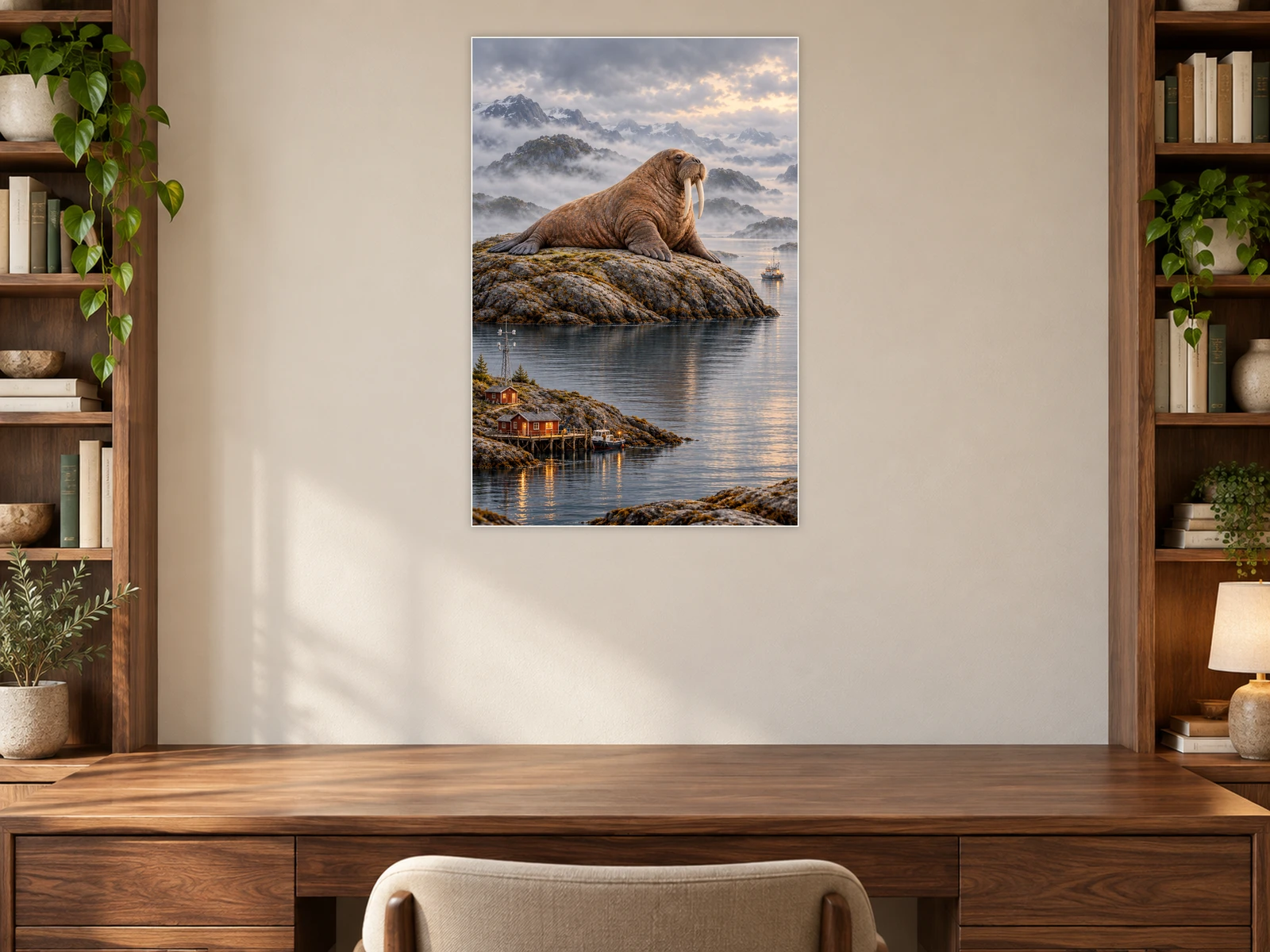 The Walrus at the Weather Station unframed poster displayed in a study
