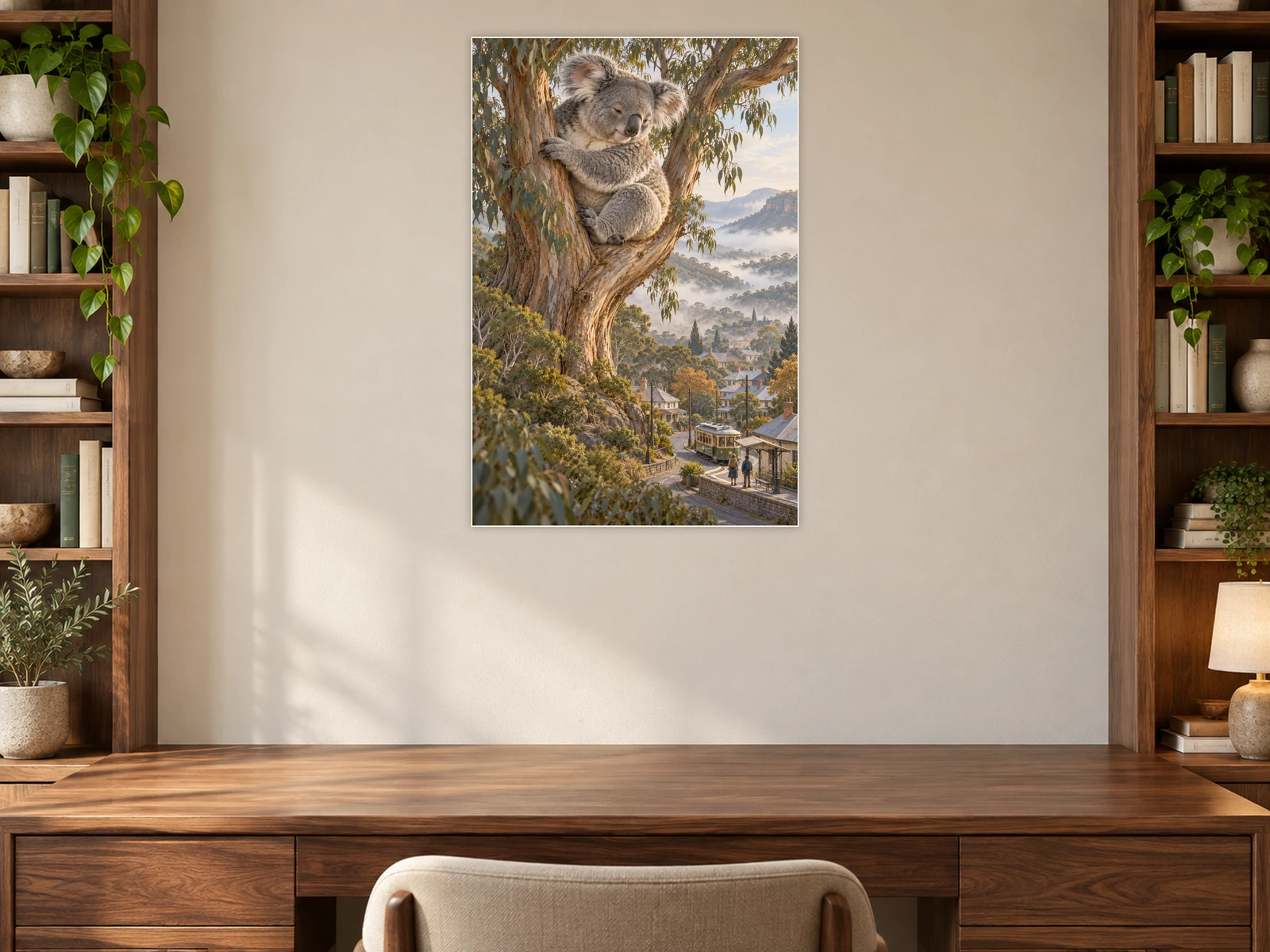 The Koala above the Tram Stop unframed poster displayed in a study