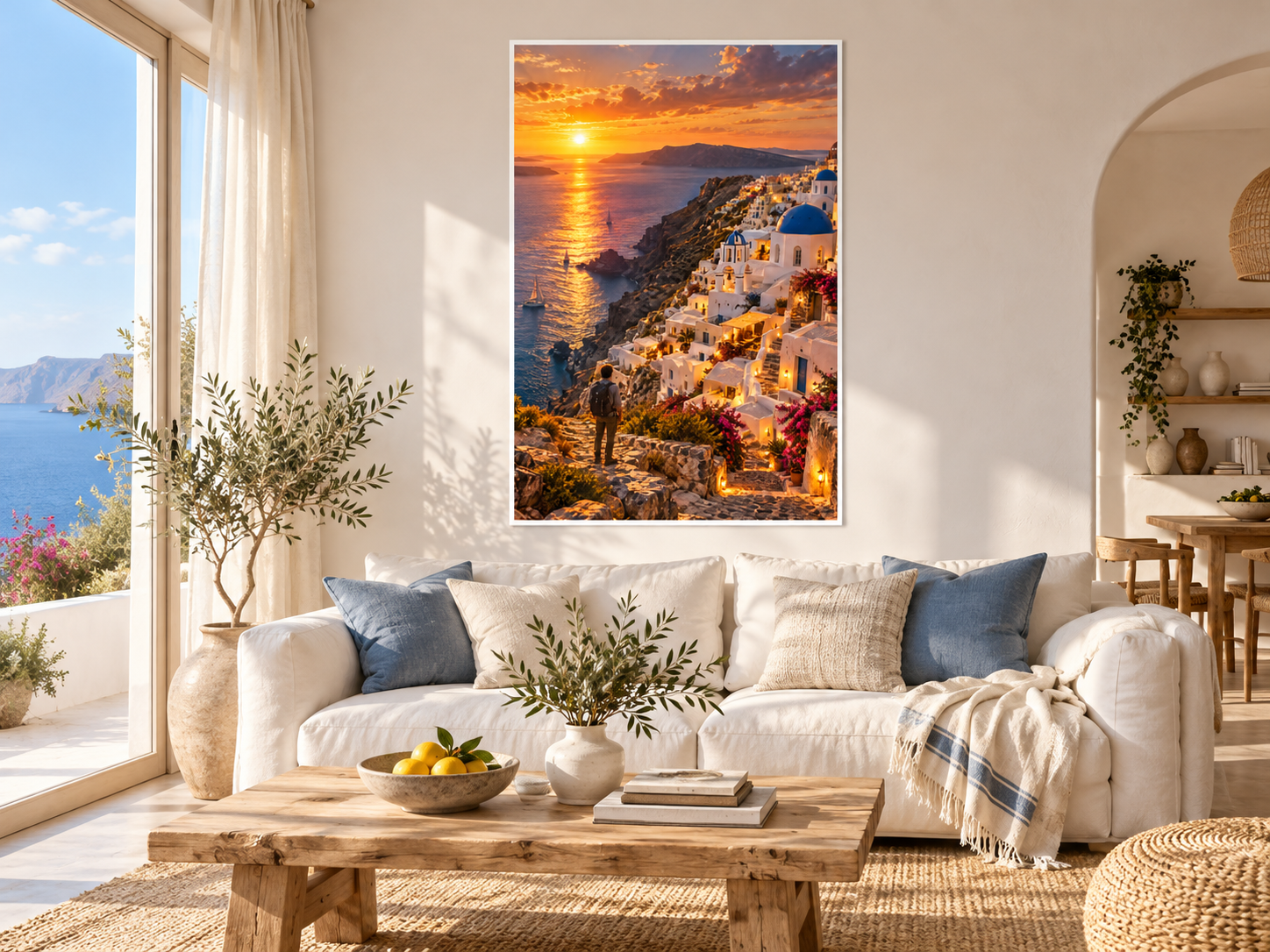 Santorini Cliffs print in room