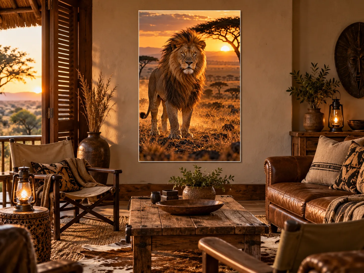 Lion unframed poster displayed in a styled room