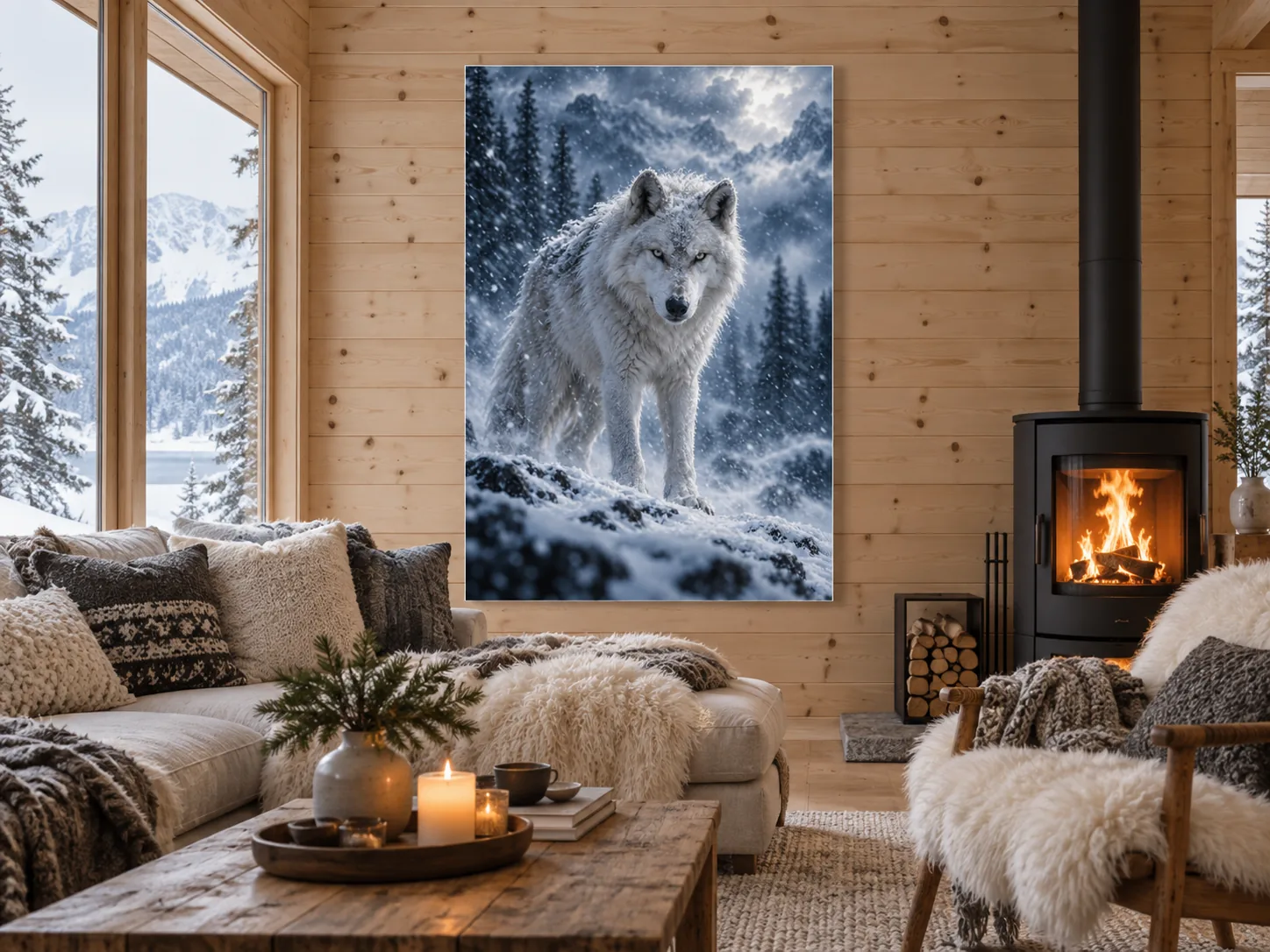 Arctic Wolf unframed poster displayed in a styled room