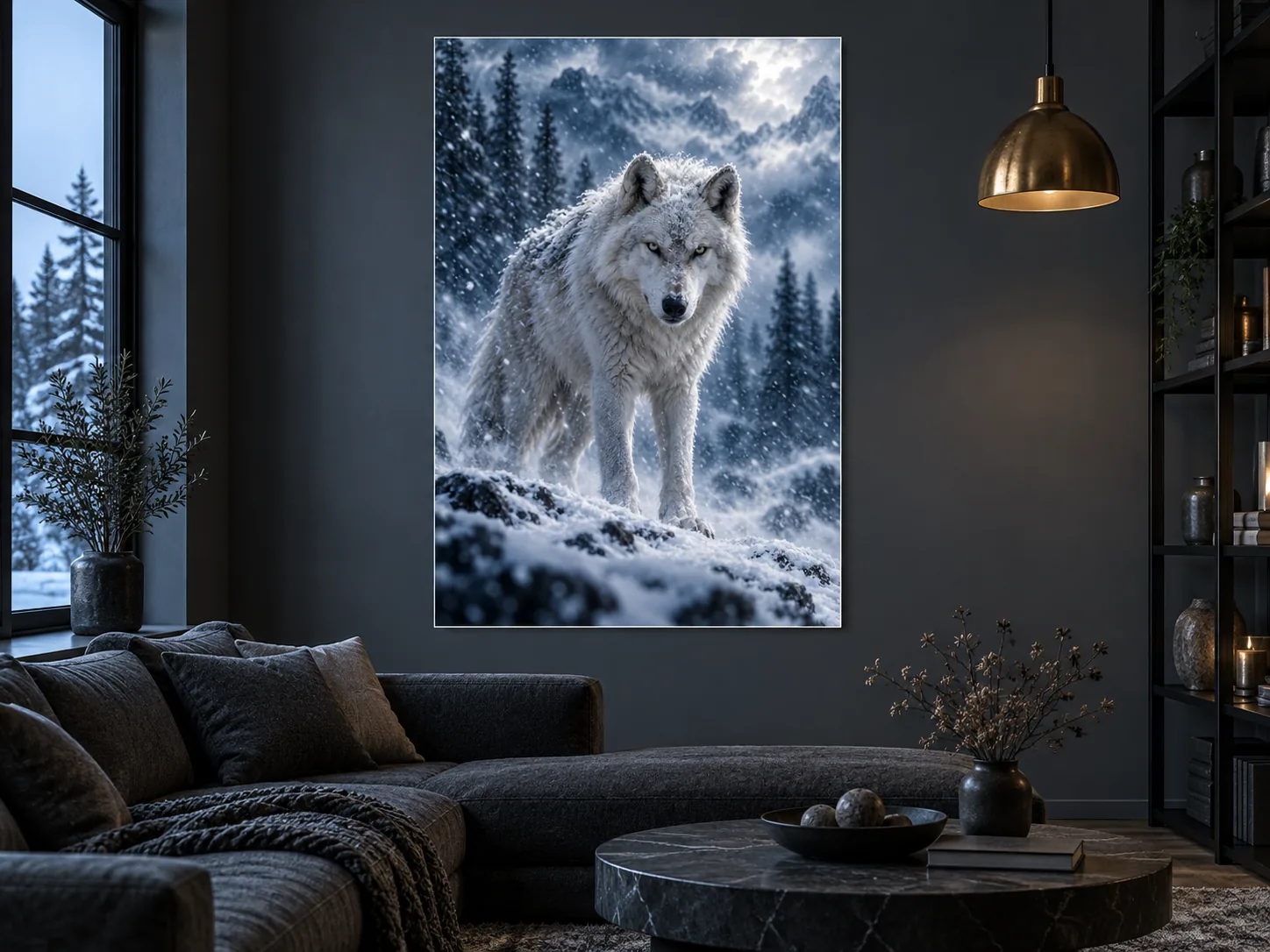 Arctic Wolf unframed poster displayed in a study