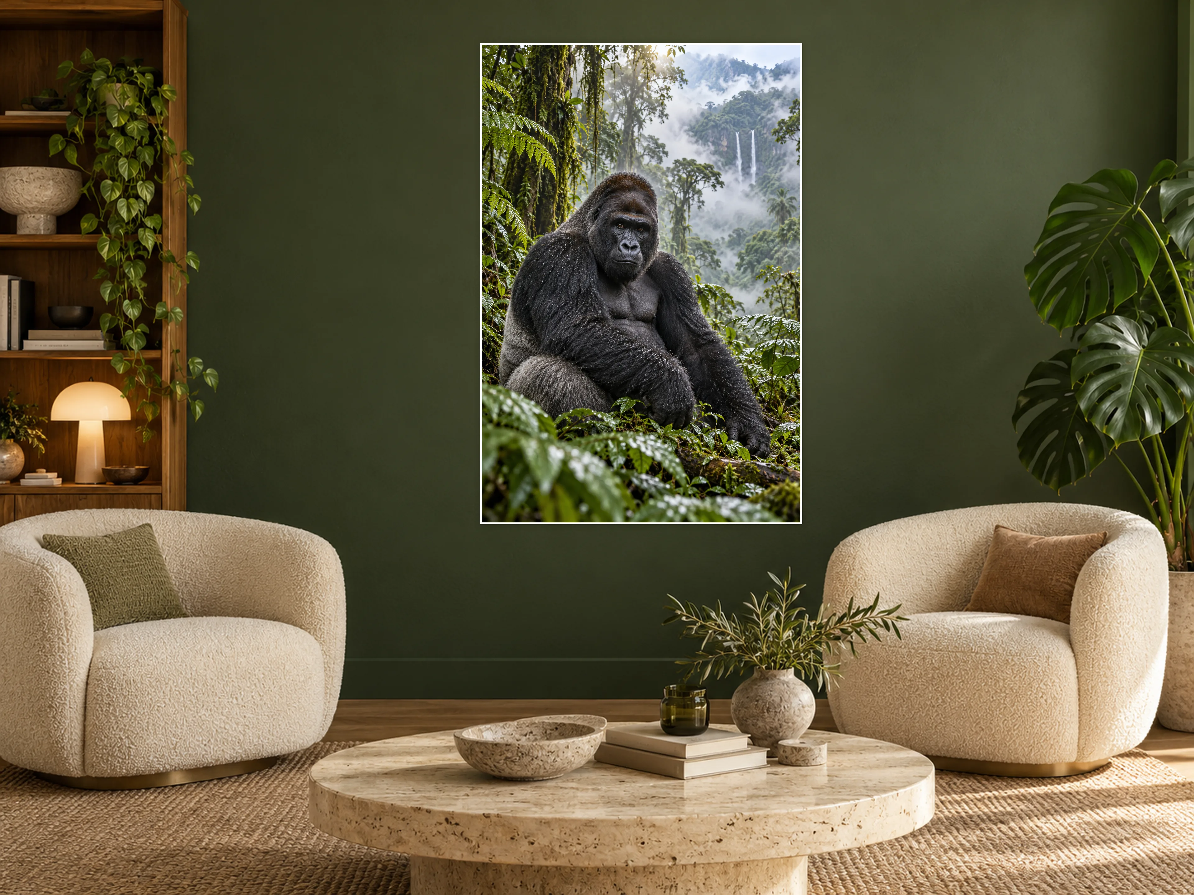 Mountain Gorilla unframed poster displayed in a living room